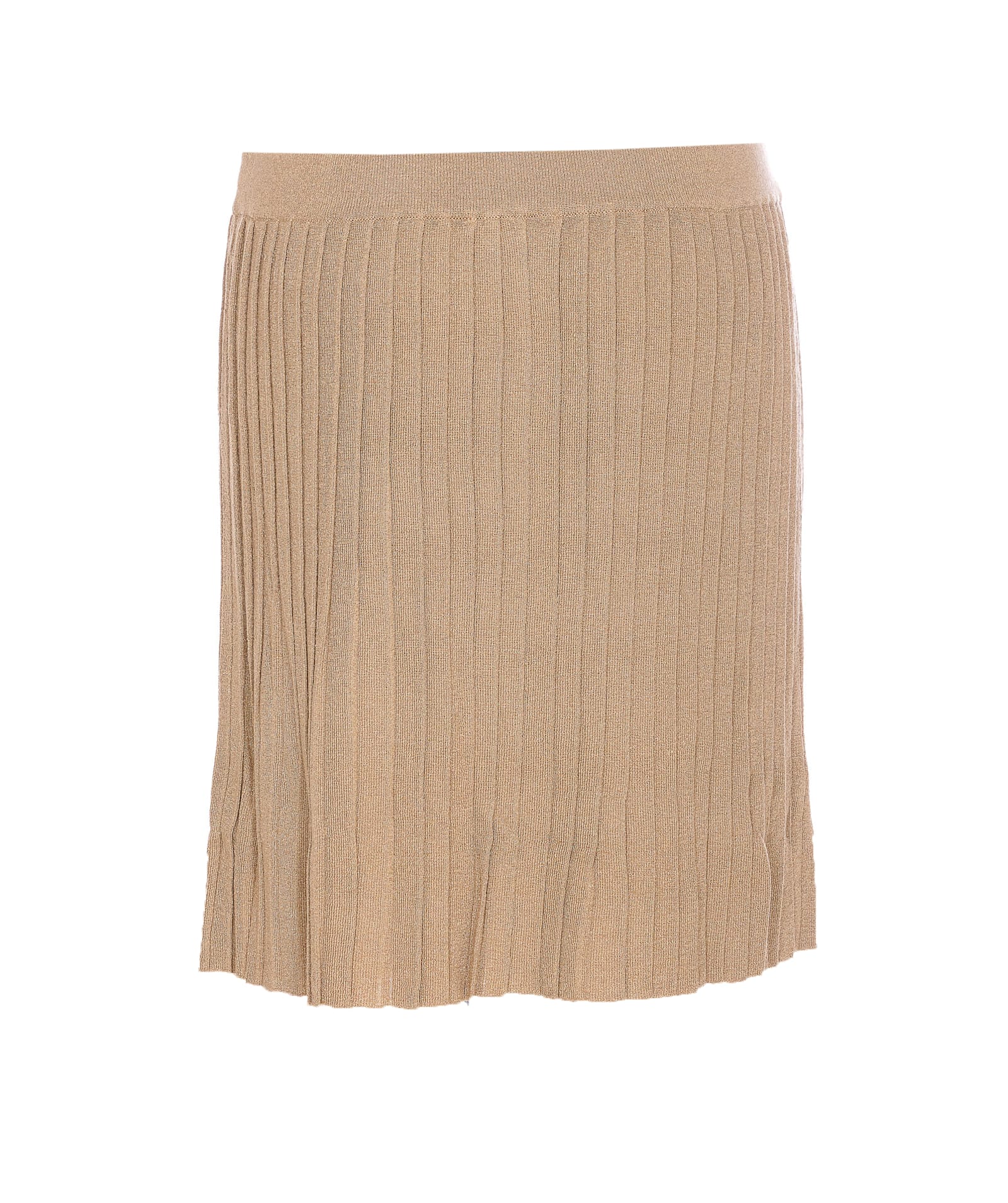 Liu •jo Gold Pleated Mini Skirt With Button Detailing In Beige