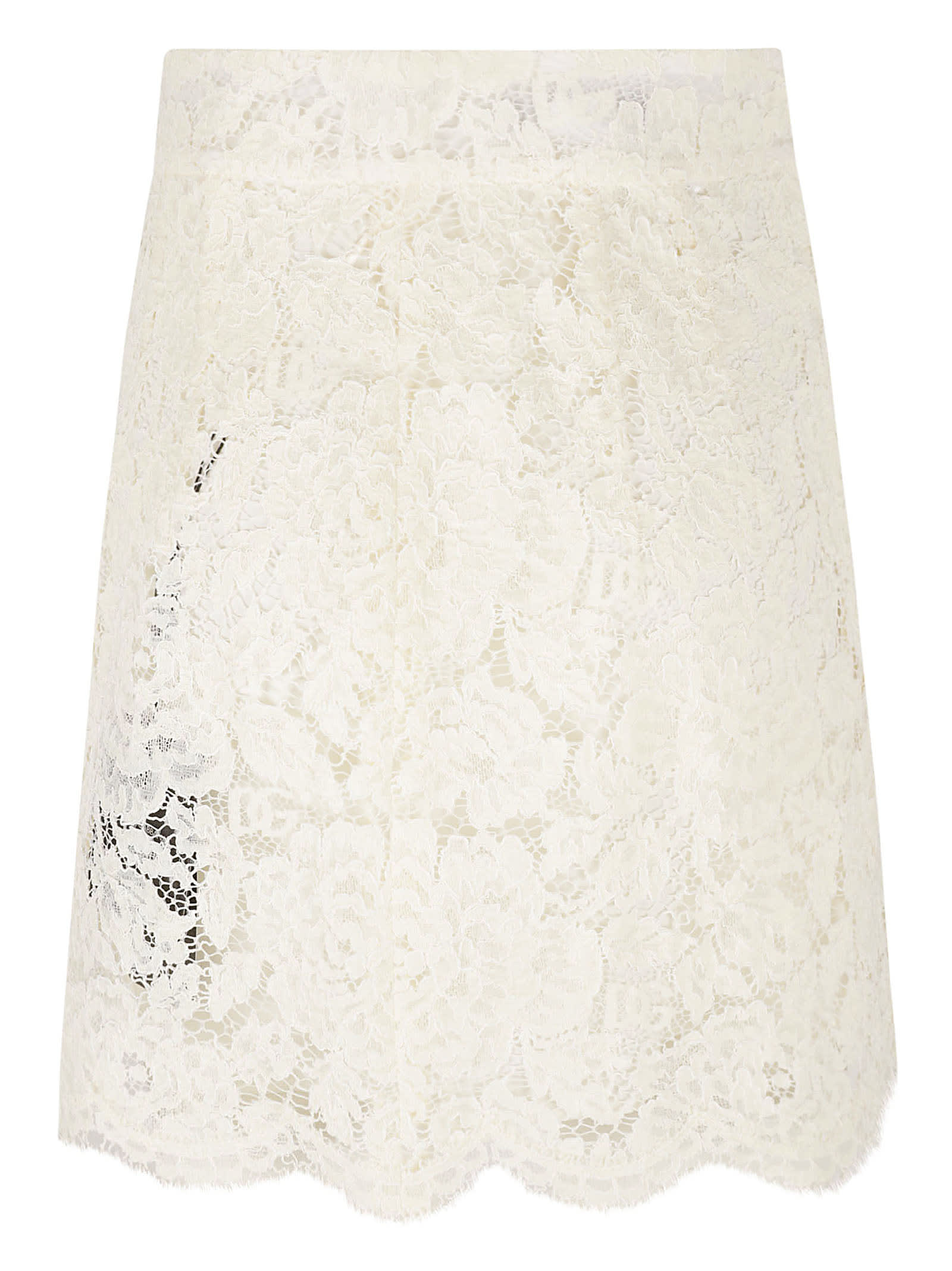 Shop Dolce & Gabbana Floral Embroidered Perforated Skirt In Bianco Naturale