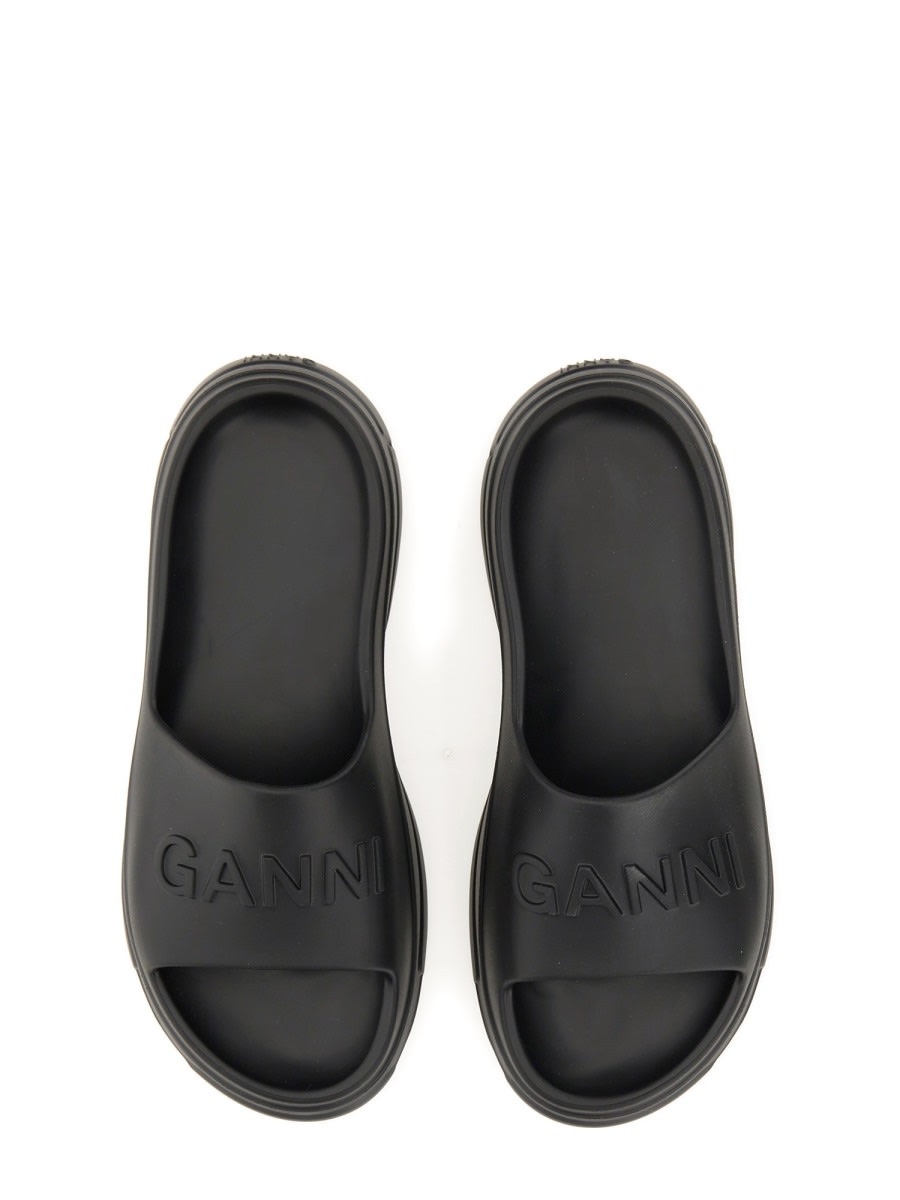 Shop Ganni Slide Sandal With Logo In Nero