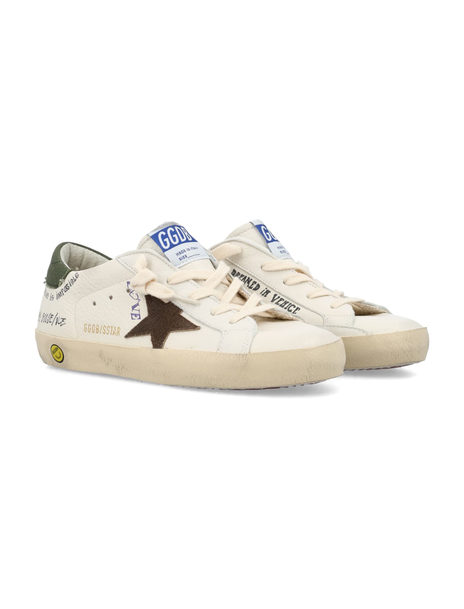 Shop Golden Goose Super Star Sneakers In White/brown/green
