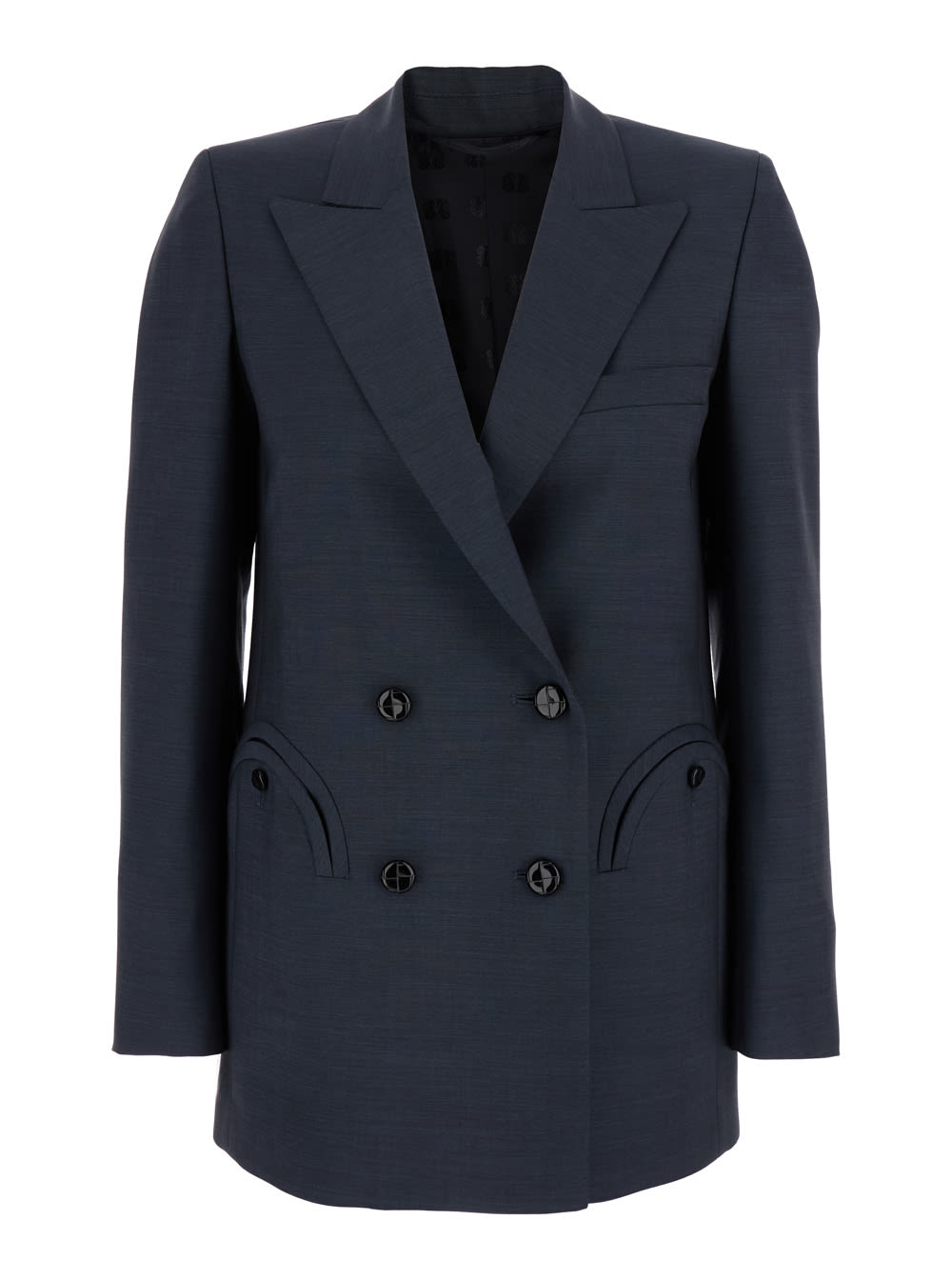 aile Blue Double-breasted Jacket With Peak Revers In Wool Blend Woman