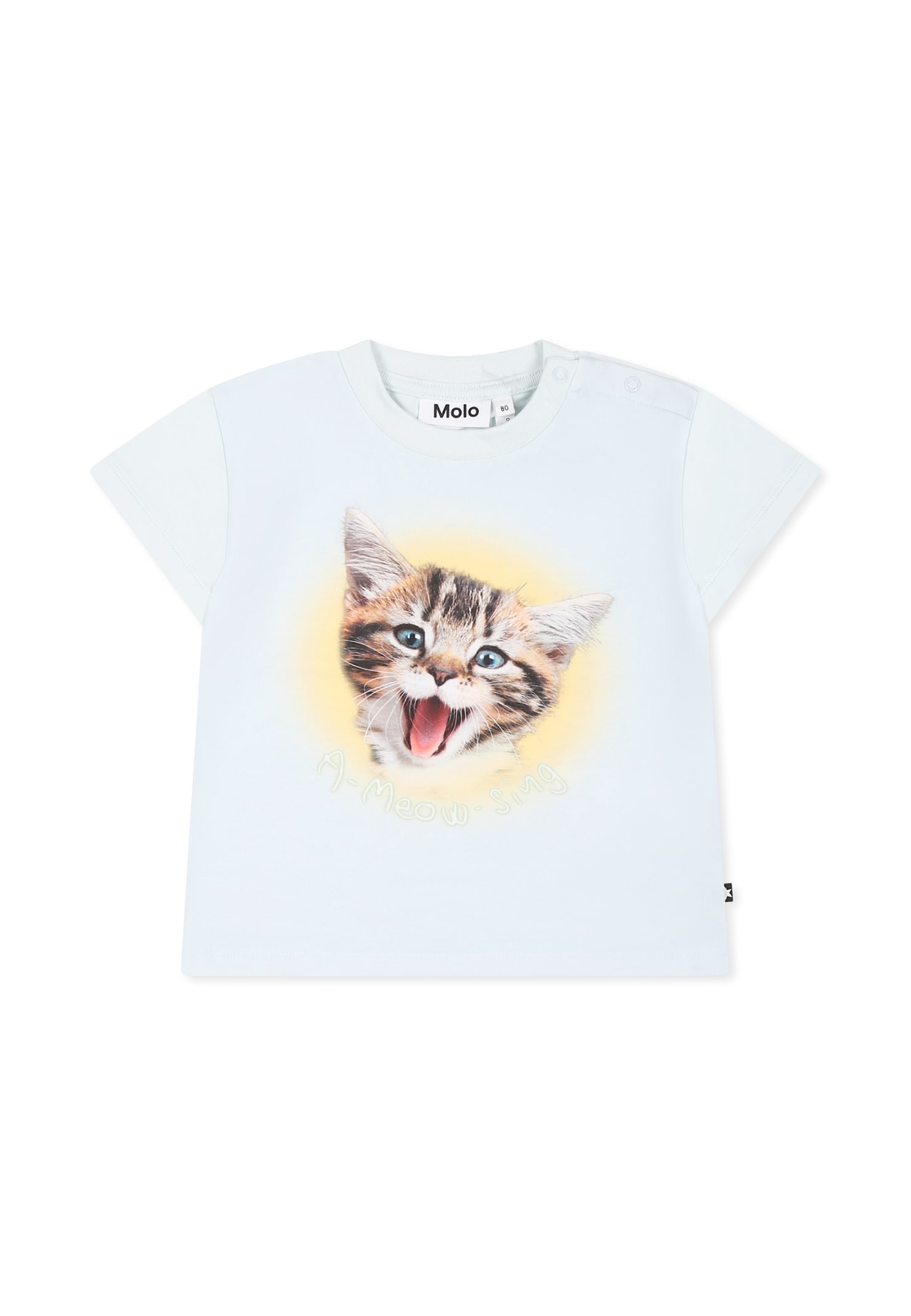 Molo Light Blue T-shirt For Babykids With Cat In Light Blue