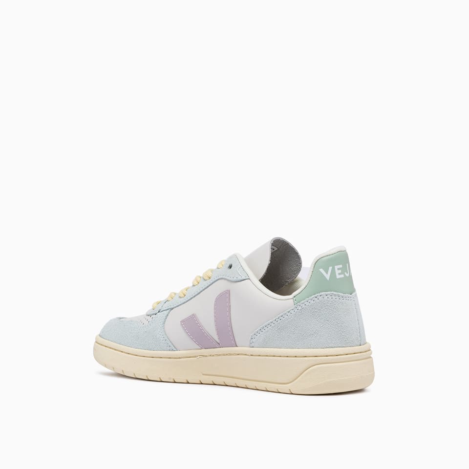 Veja V-10 Leather Sneakers Vx0203475 In Gravel Parme Menthol