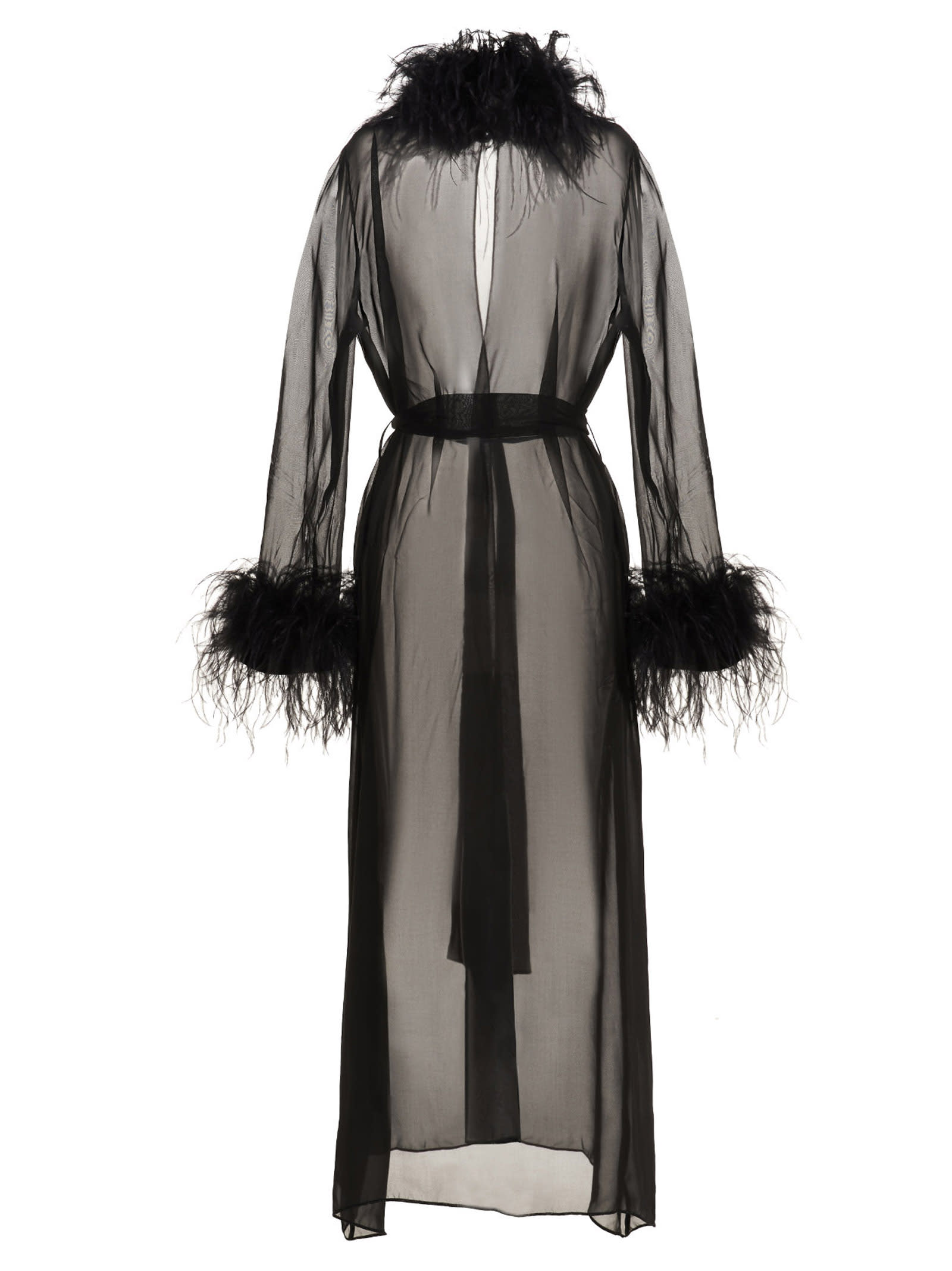 Shop Oseree Feather Silk Dressing Gown In Black