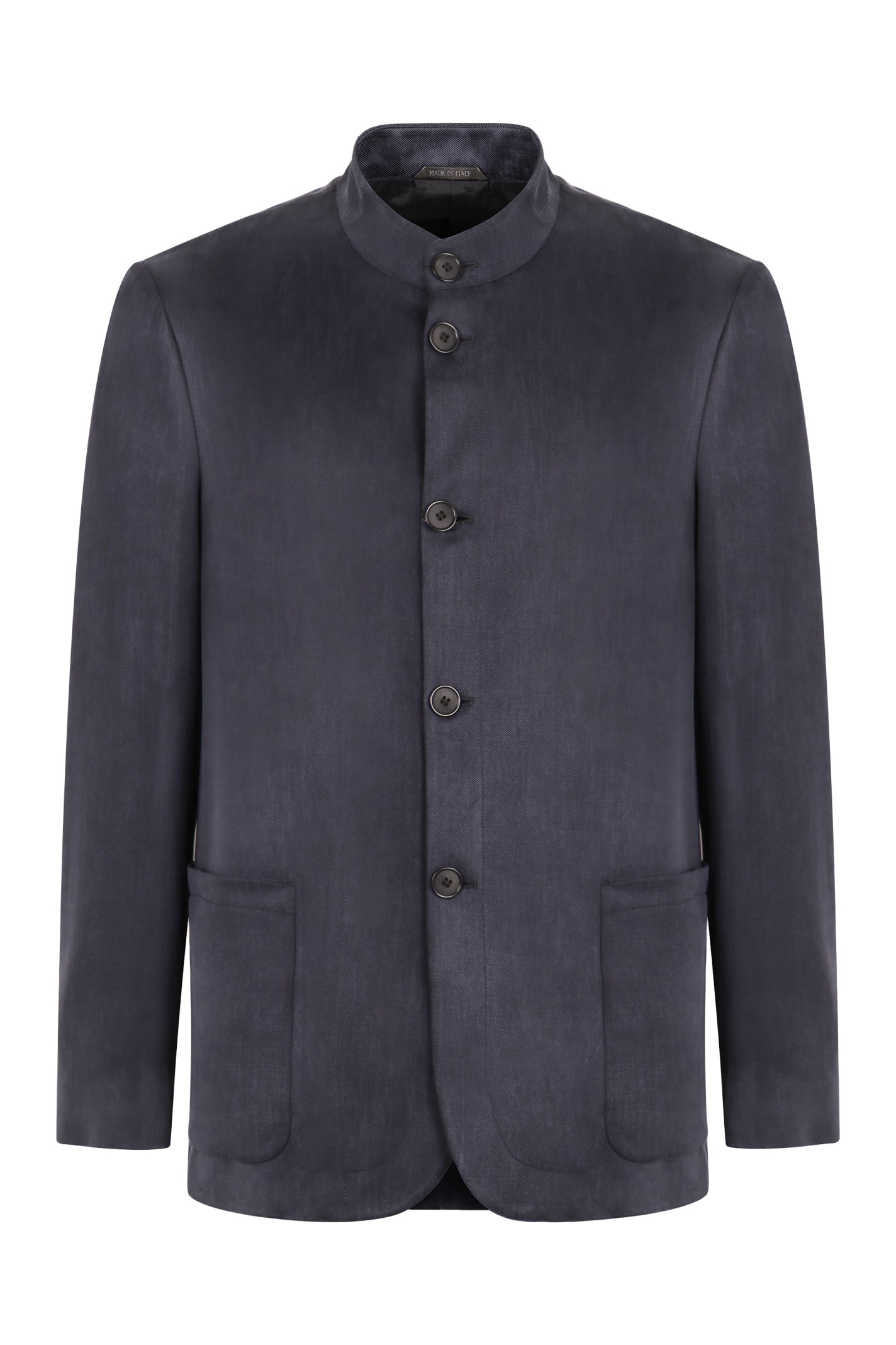 Shop Giorgio Armani Twill Blazer With Buttons In Blue