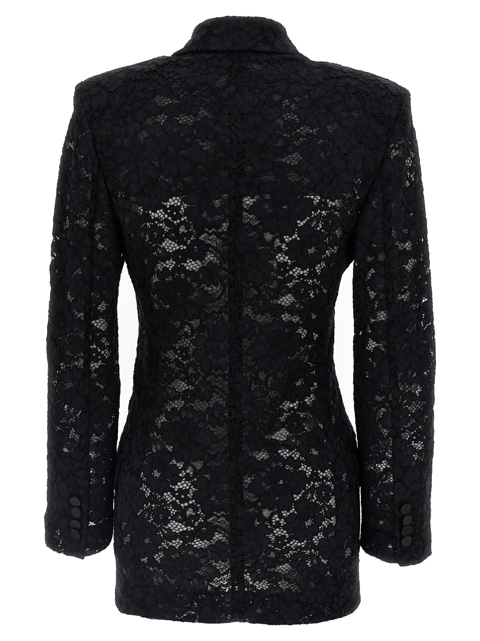 Shop Saint Laurent Guipure Lace Tuxedo Blazer In Black