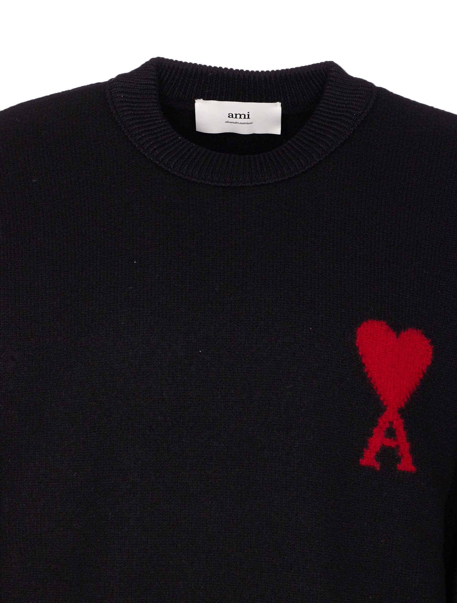 Ami Alexandre Mattiussi Ami Paris Wool Sweater With Heart Intarsia Design In Black