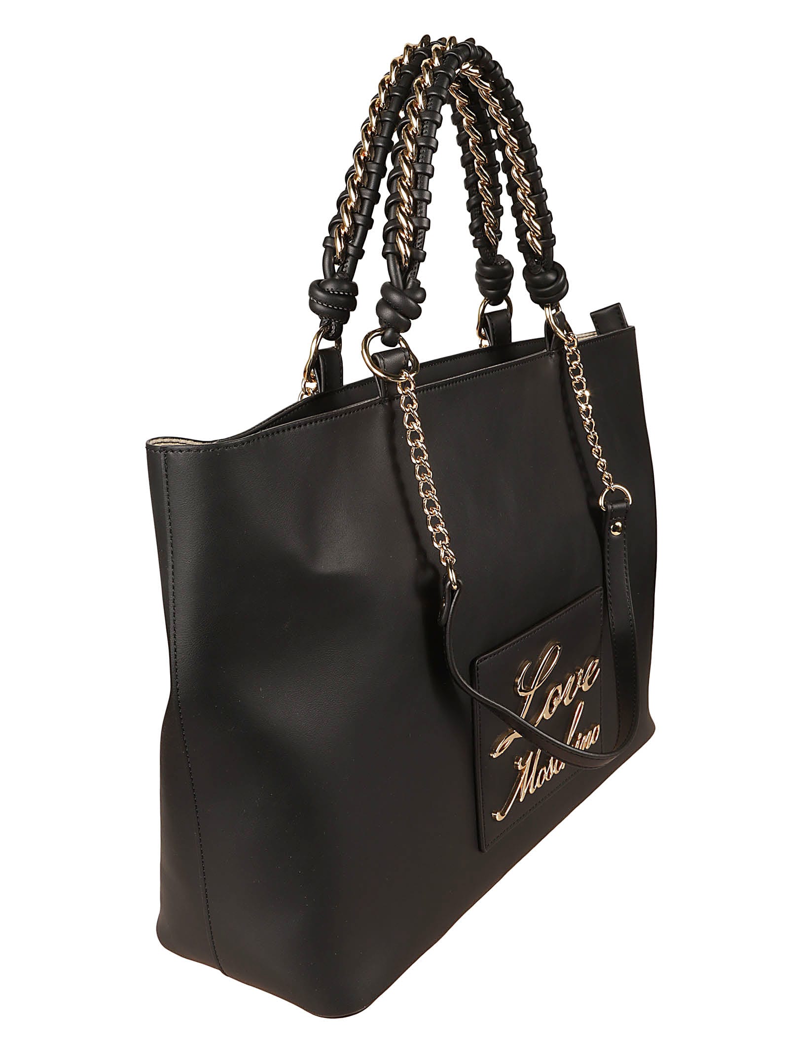 Shop Love Moschino Signature Logo Detail Chain Embellished Tote In Black