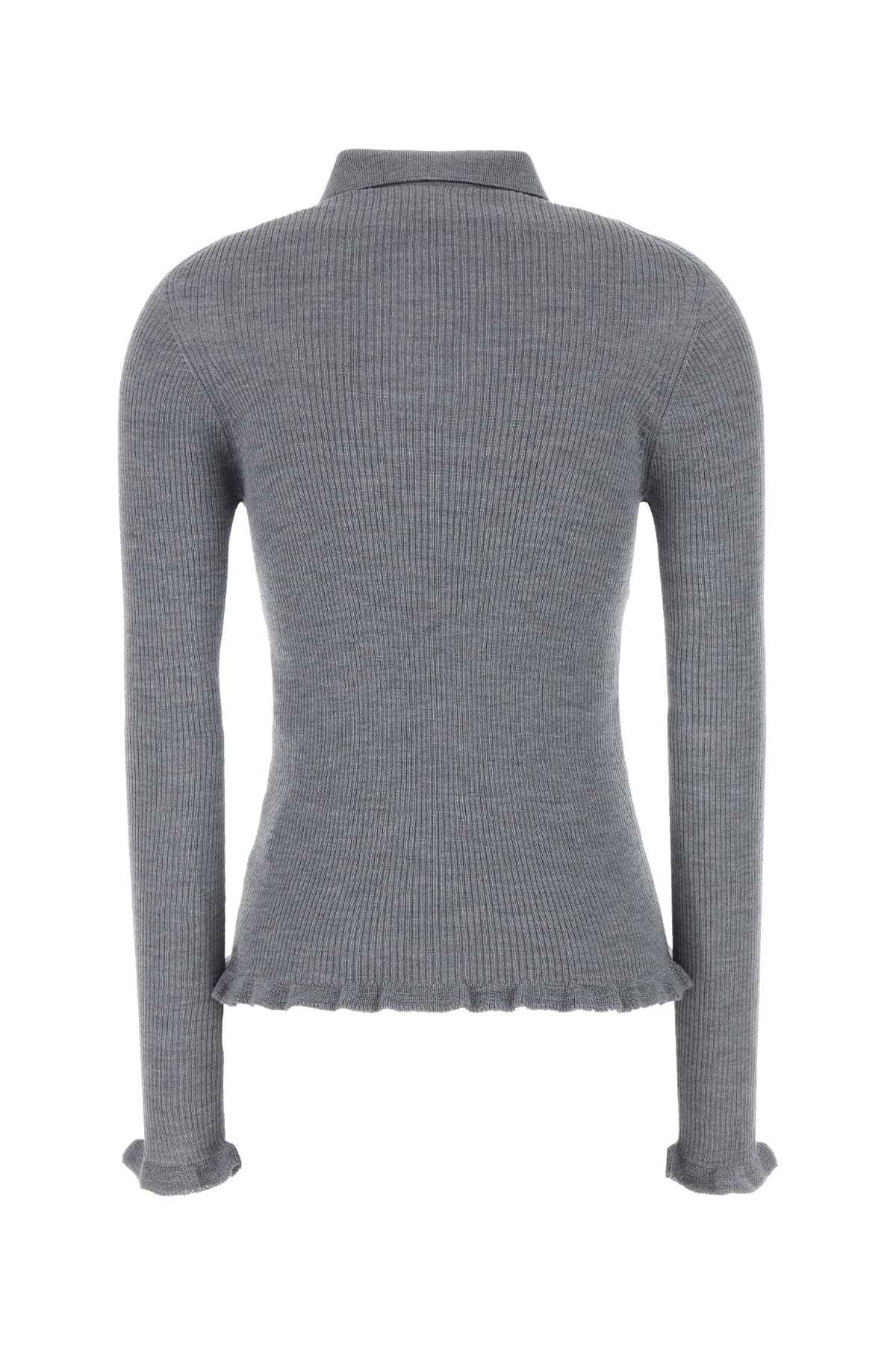 Shop Cecilie Bahnsen Grey Wool Oda Polo Shirt In Greymelange