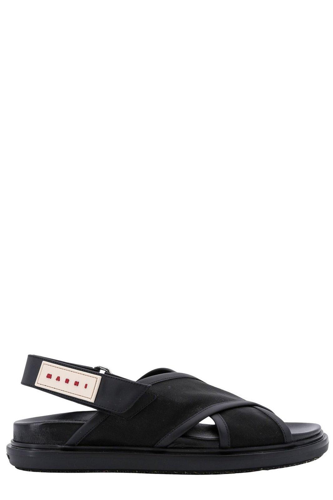 Shop Marni Logo Patch Crossover Sandals In Black