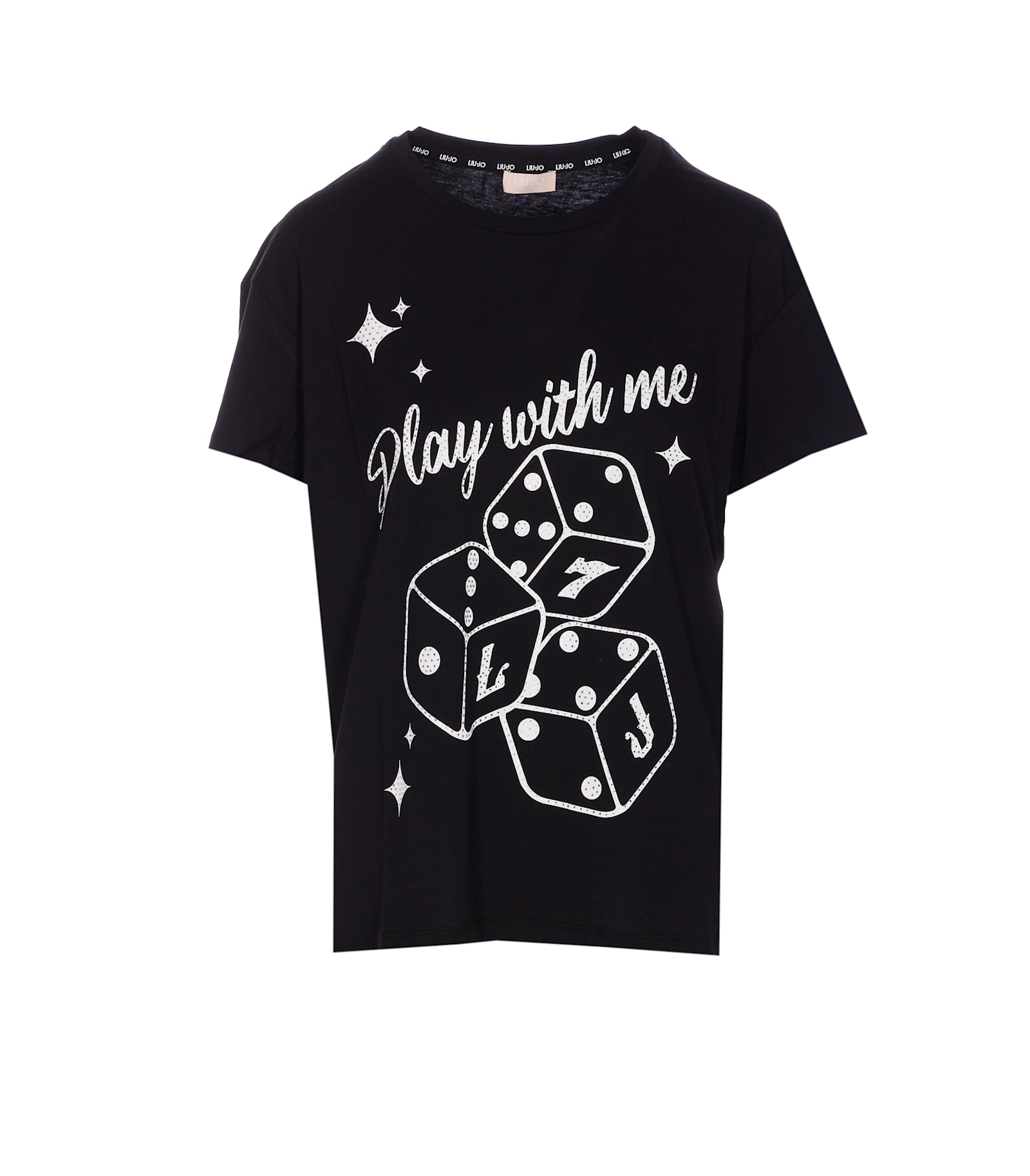 Liu •jo Graphic Print Short Sleeve Casual Top In Black