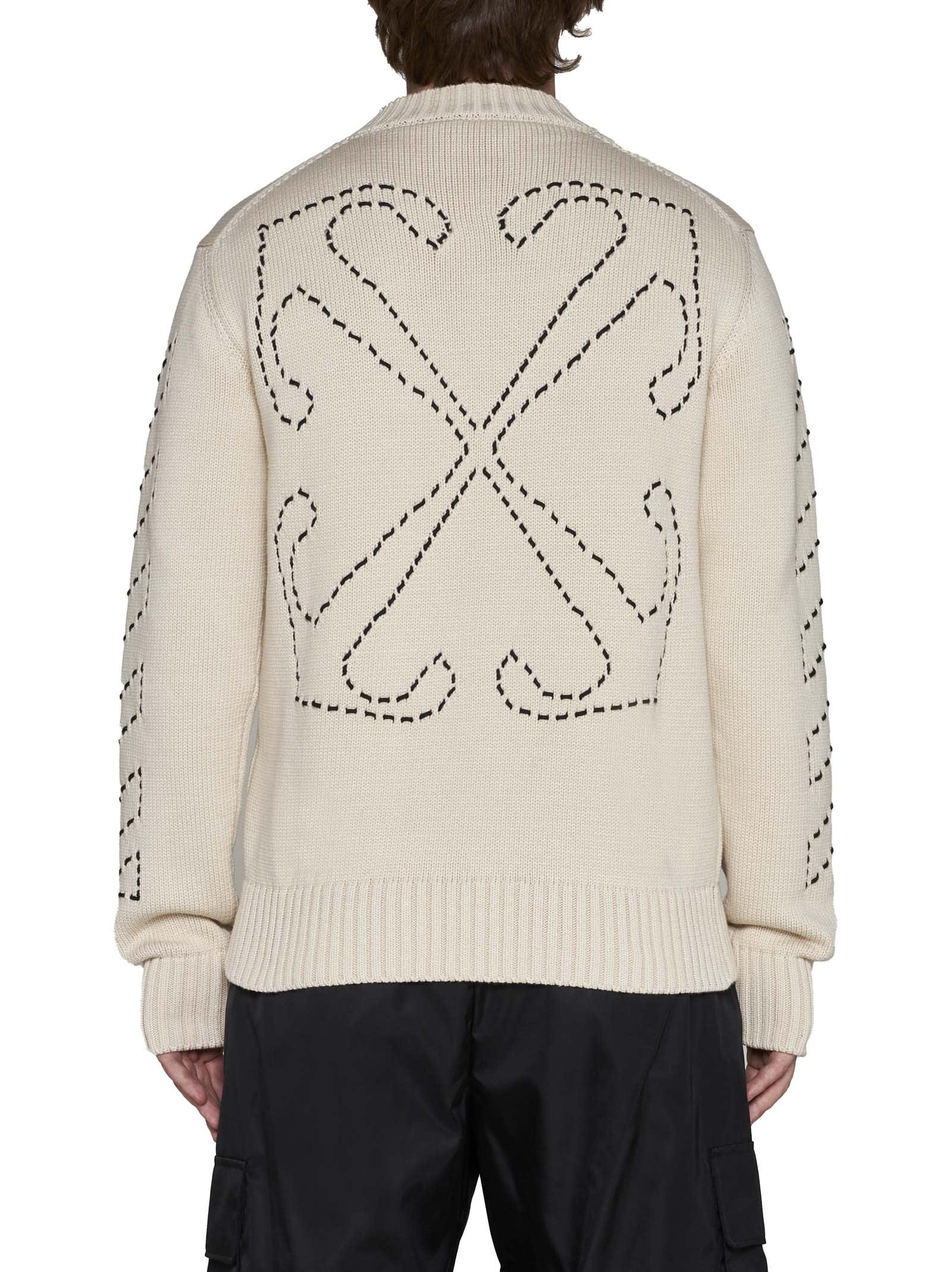 Off-white Off White™ Beige Crew Neck Sweater With Stitching In Beige