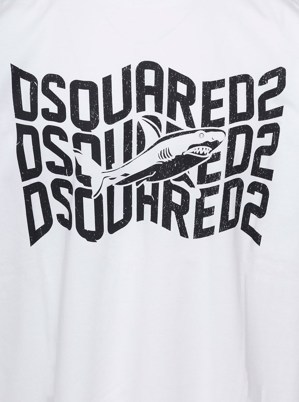 Shop Dsquared2 White T-shirt With Shark And Logo Print In Cotton Man
