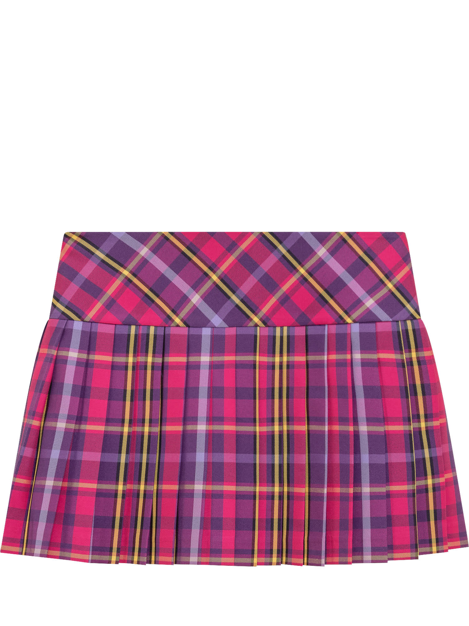 Shop Versace Tartan Skirt In Fuxia-purple-yellow