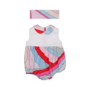 Pucci Babies' Playsuit With Iris Print In Cream