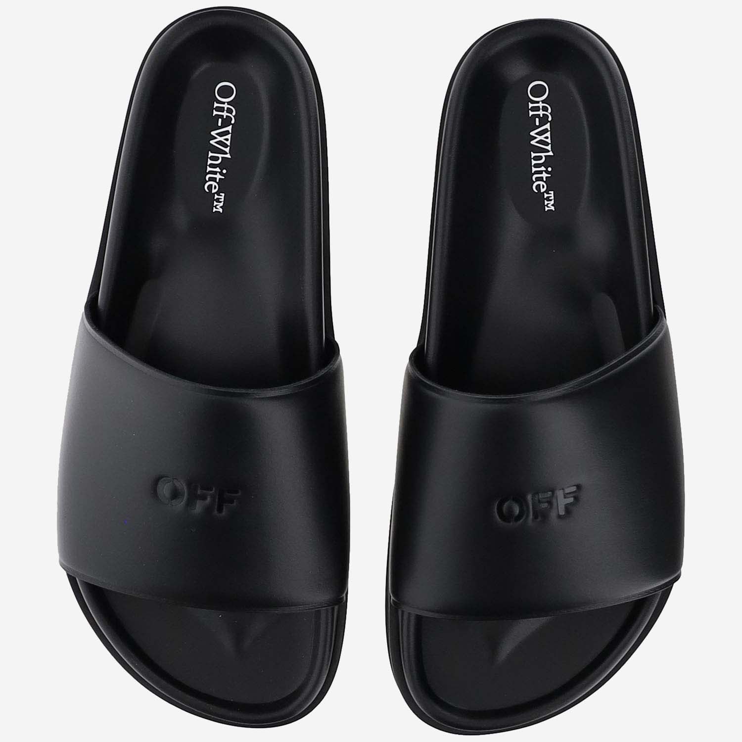 Shop Off-white Leather Slippers With Logo In Black
