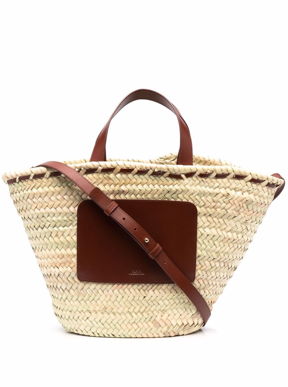 A.P.C. A.p.c Womans Zoe Woven Straw And Brown Leather Shopper Bag