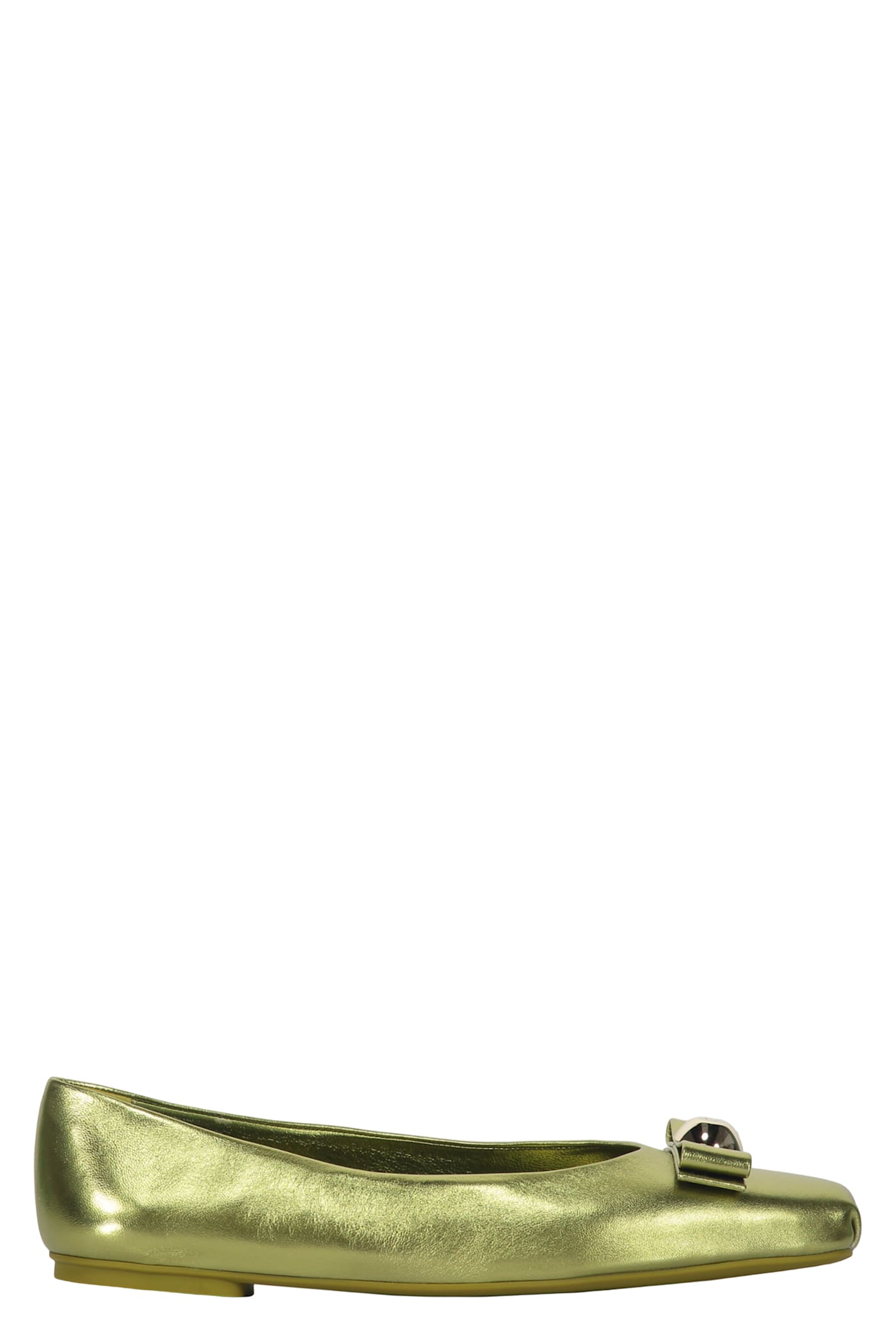 Ferragamo Bow-embellished Ballerina Loafers In Green