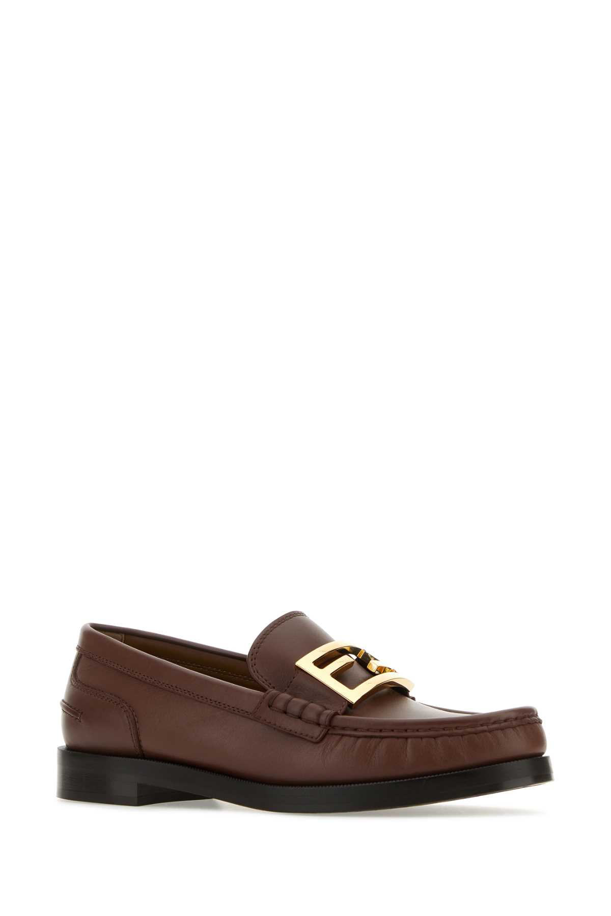 Fendi Brown Leather Baguette Loafers In Acorn