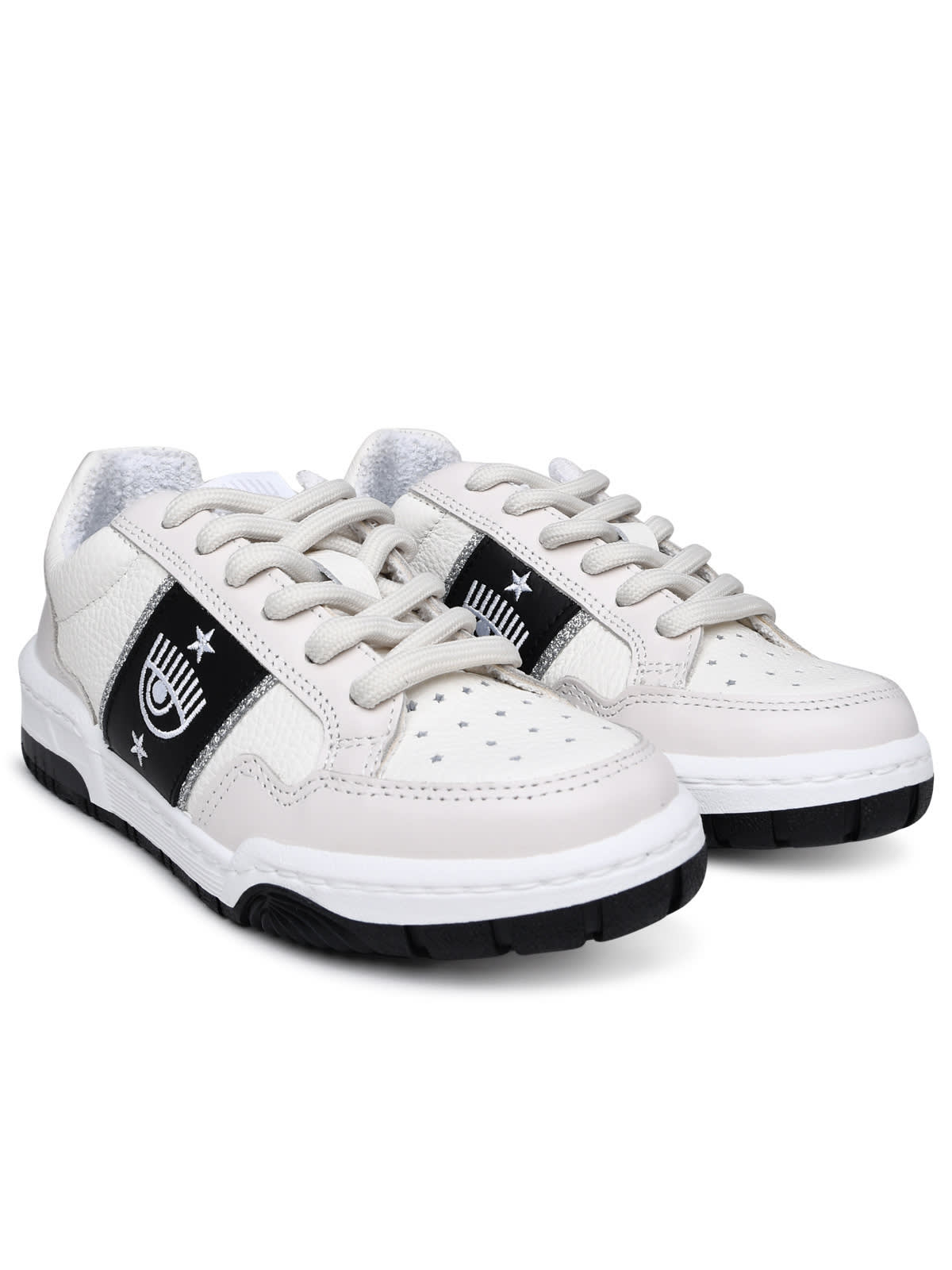 Shop Chiara Ferragni Cf1 White Leather Sneakers