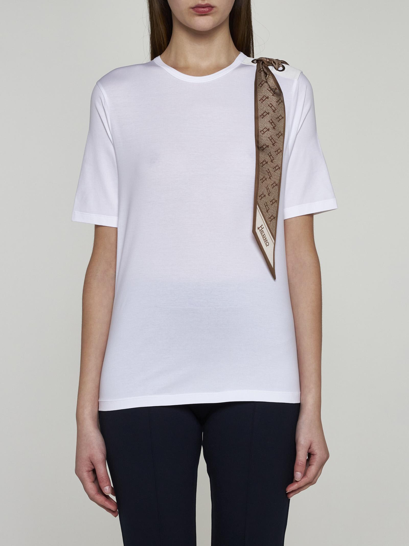 Shop Herno Scarf-detail Cotton T-shirt In Bianco