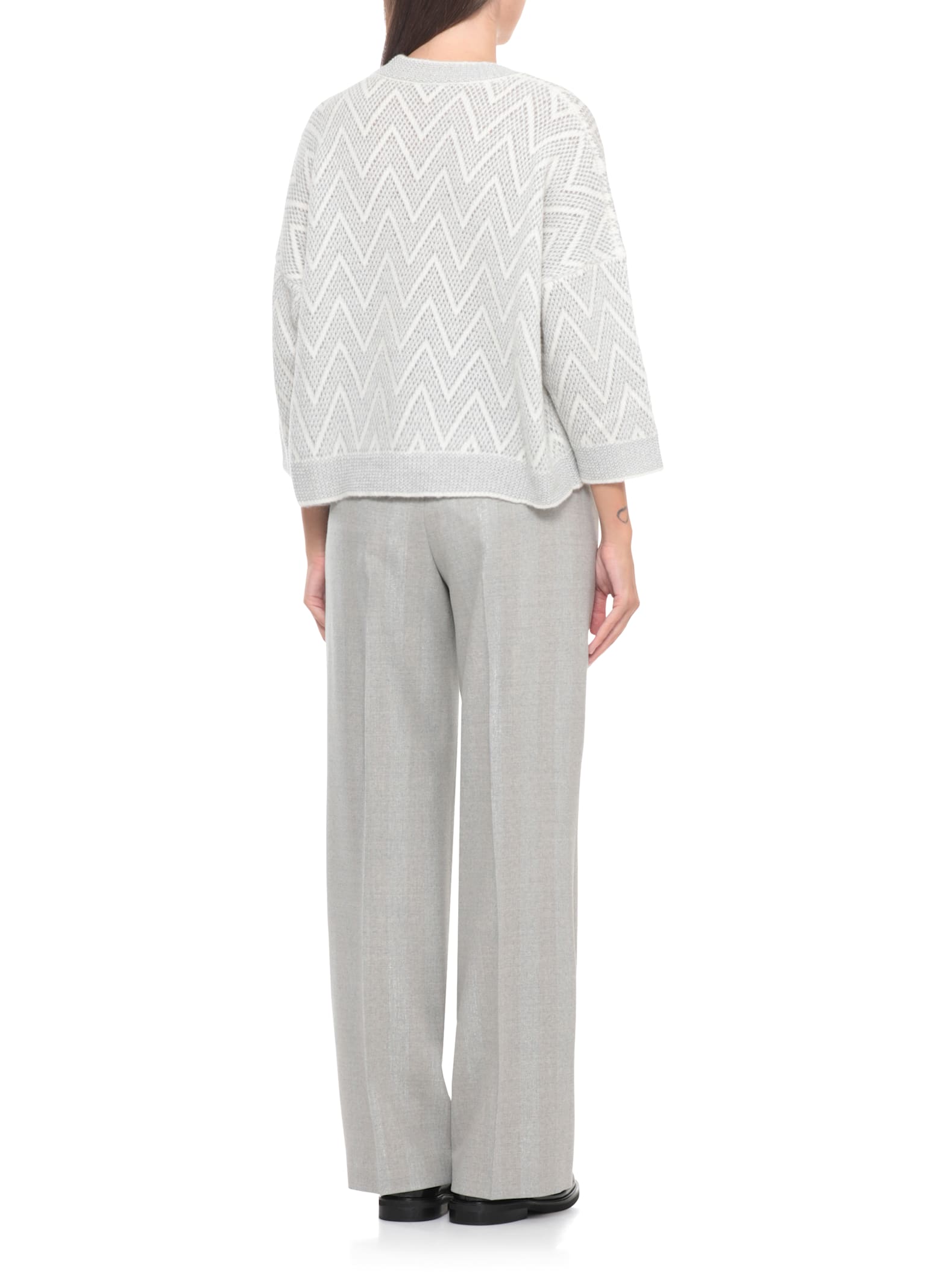 Peserico Knit Sweater Chevron Pattern In Gray