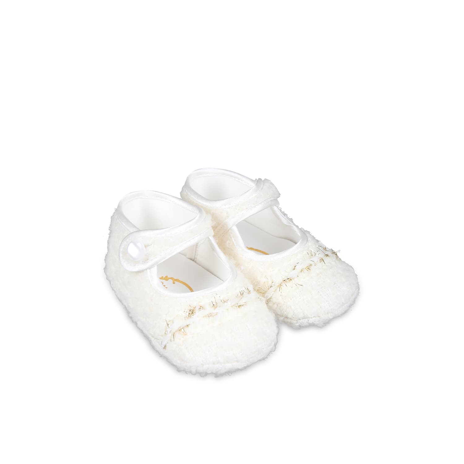 Monnalisa Ivory Ballet Flats For Baby Girl In Ivory
