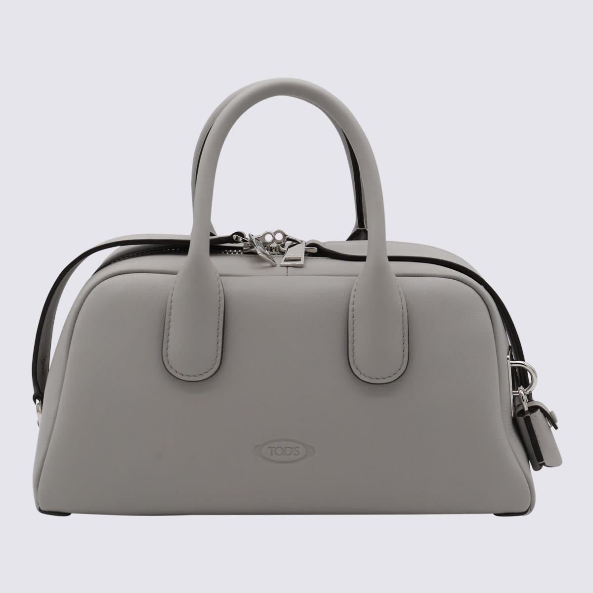 Shop Tod's Grey Leather Top Handle Bag In Gabbiano