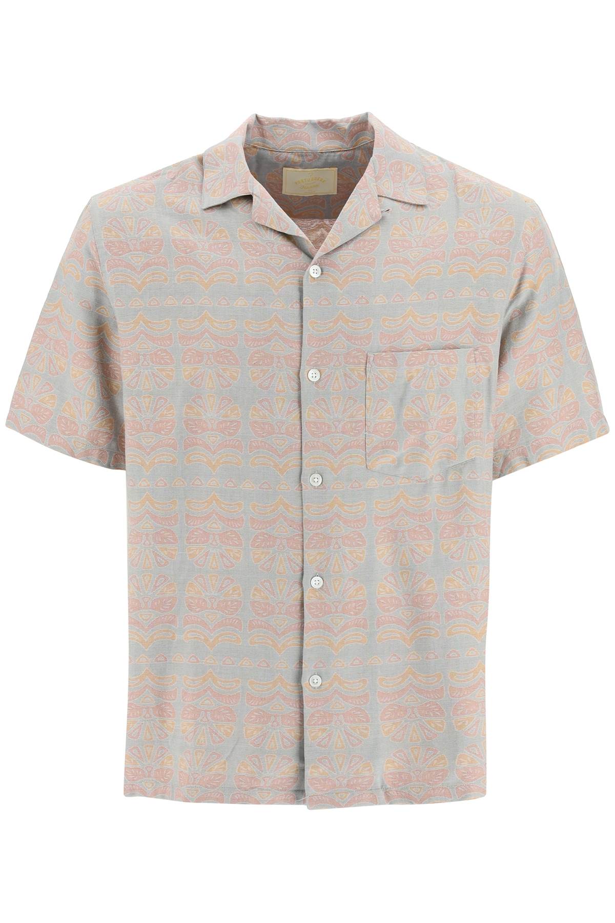 Shop Portuguese Flannel Cotton Viscose Resort Short Sleeve Shirt In Blue Multi (orange)