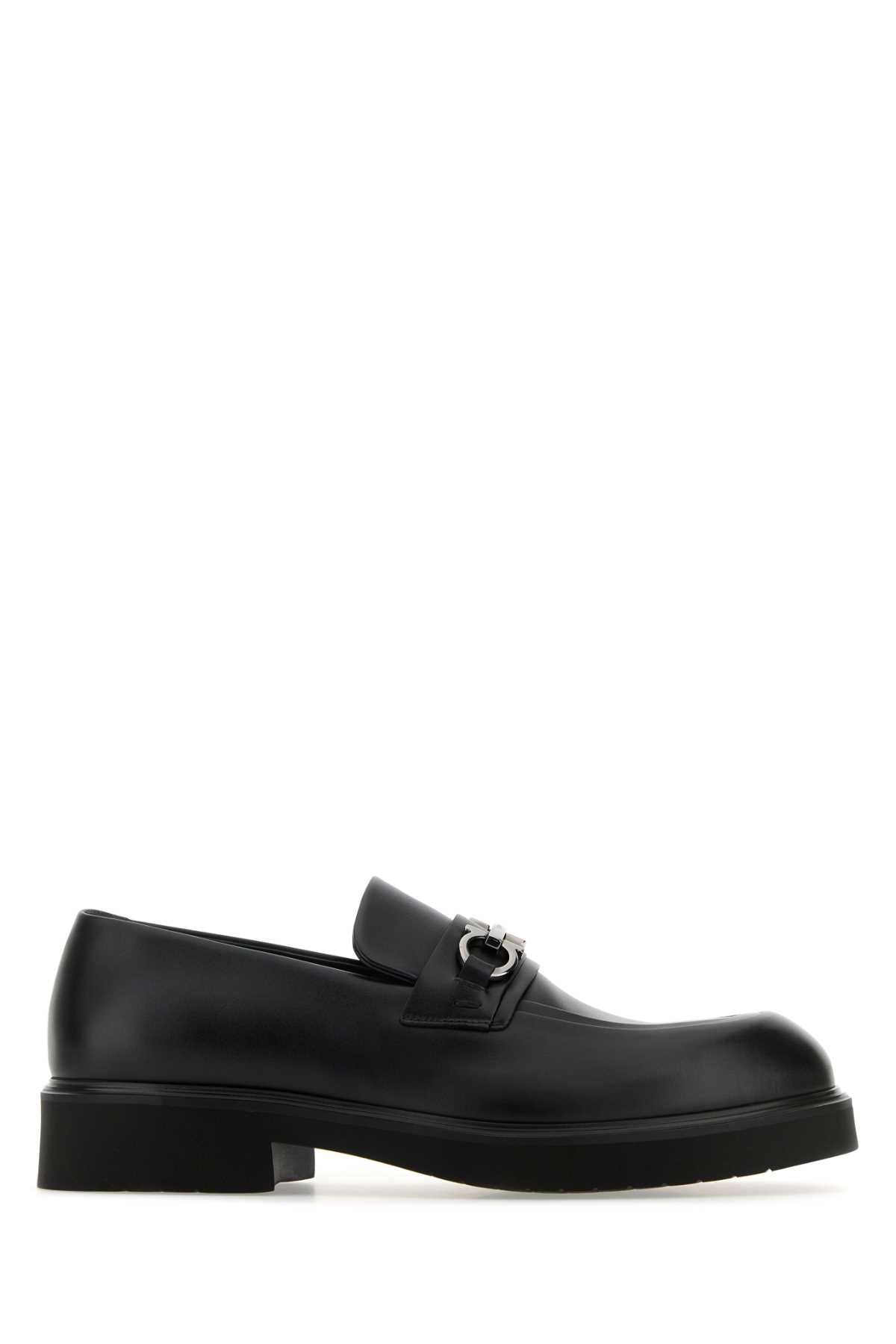 Ferragamo Black Leather Fiorello Loafers