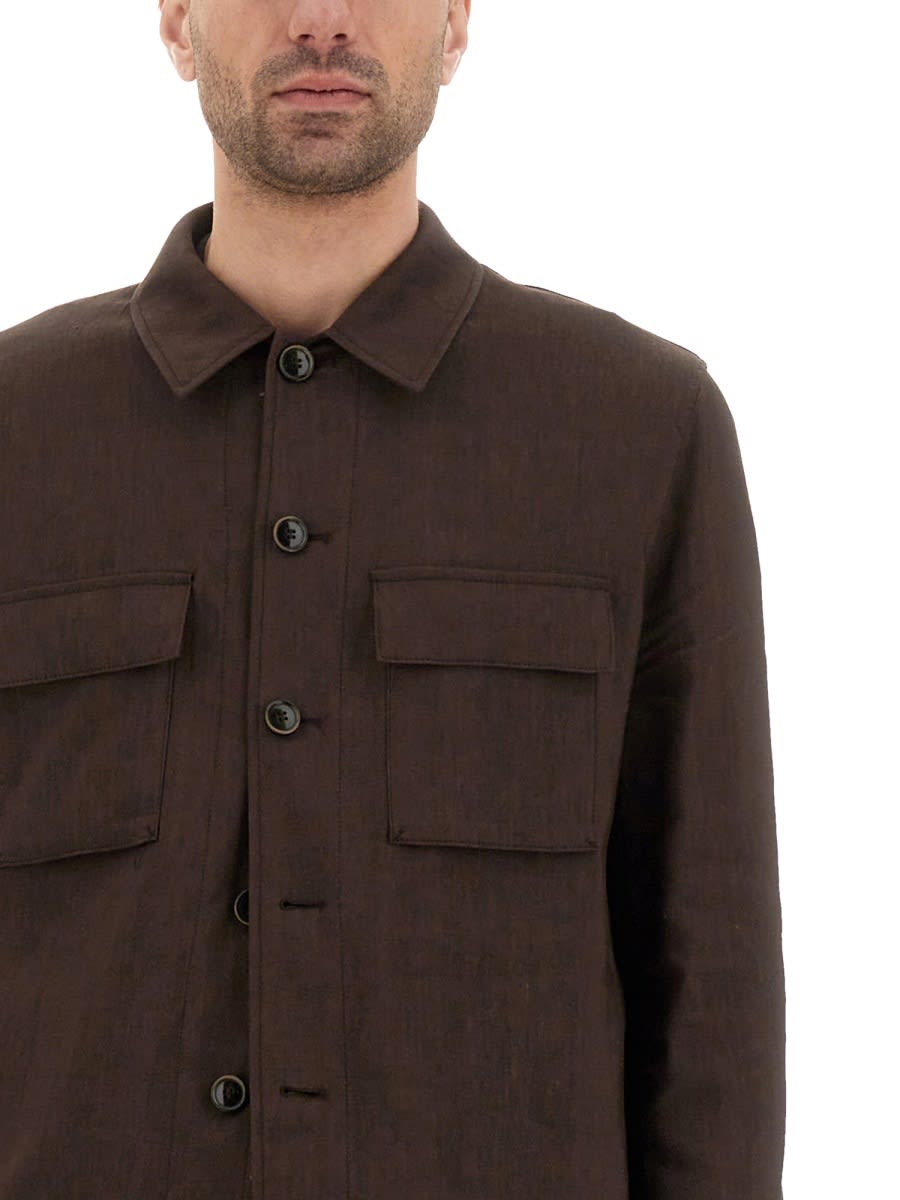 Hugo Boss Overshirt With Long Sleeves And Chest Pockets In Brown