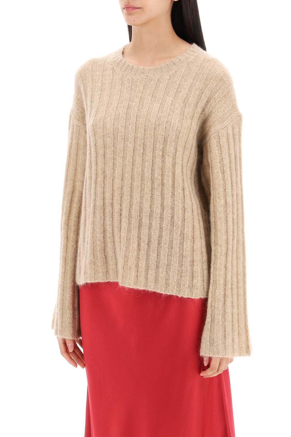 Shop By Malene Birger Ribbed Knit Pullover Sweater In Twill Beige (beige)