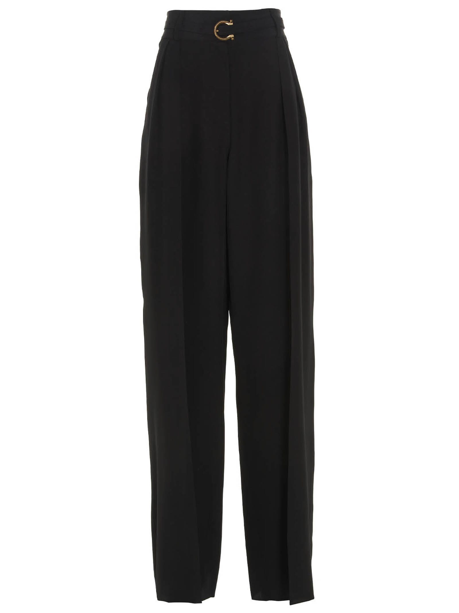 Shop Ferragamo Logo Belt Silk Pants In Black