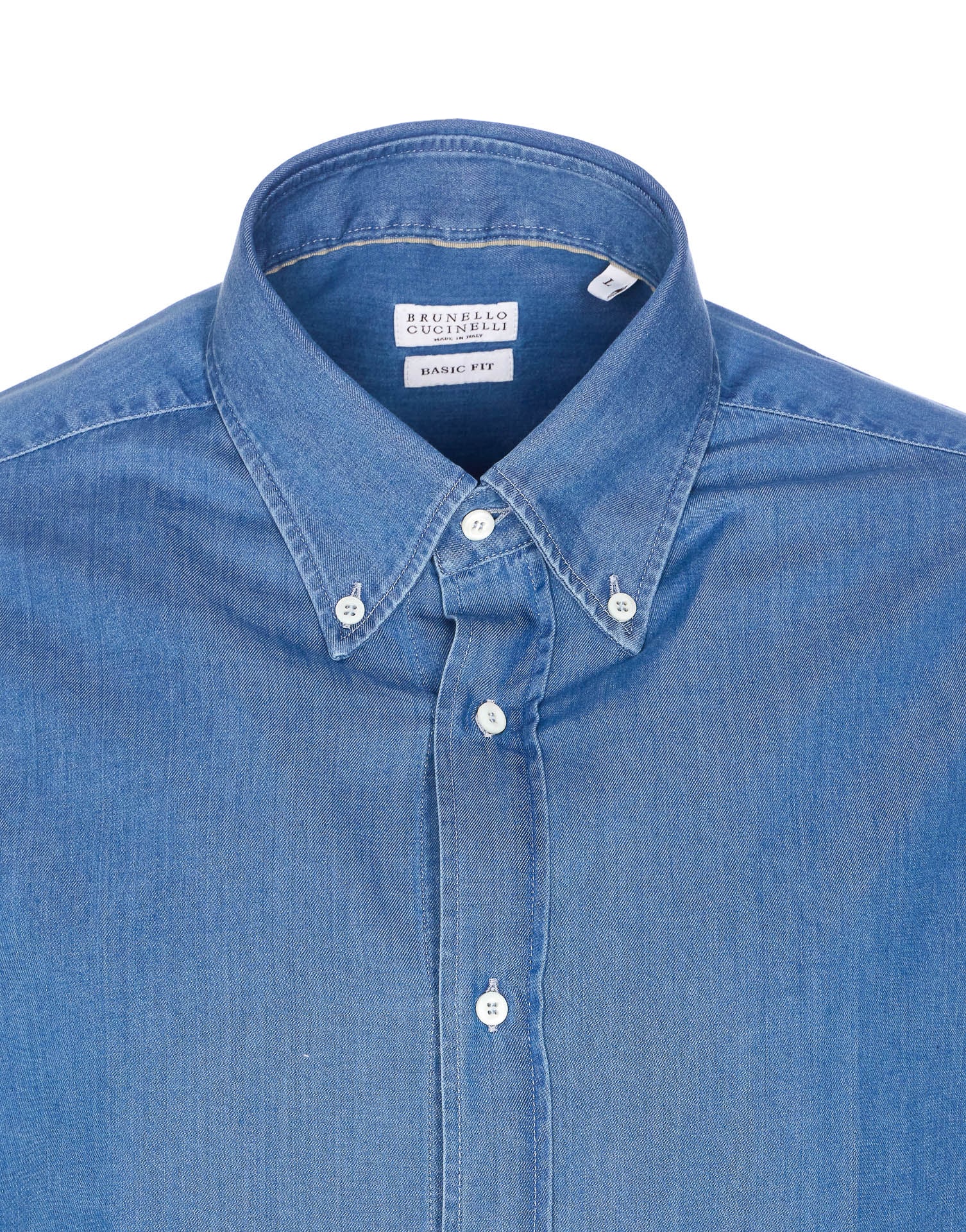 Brunello Cucinelli Denim Shirt With Long Sleeves And Collar In Blue