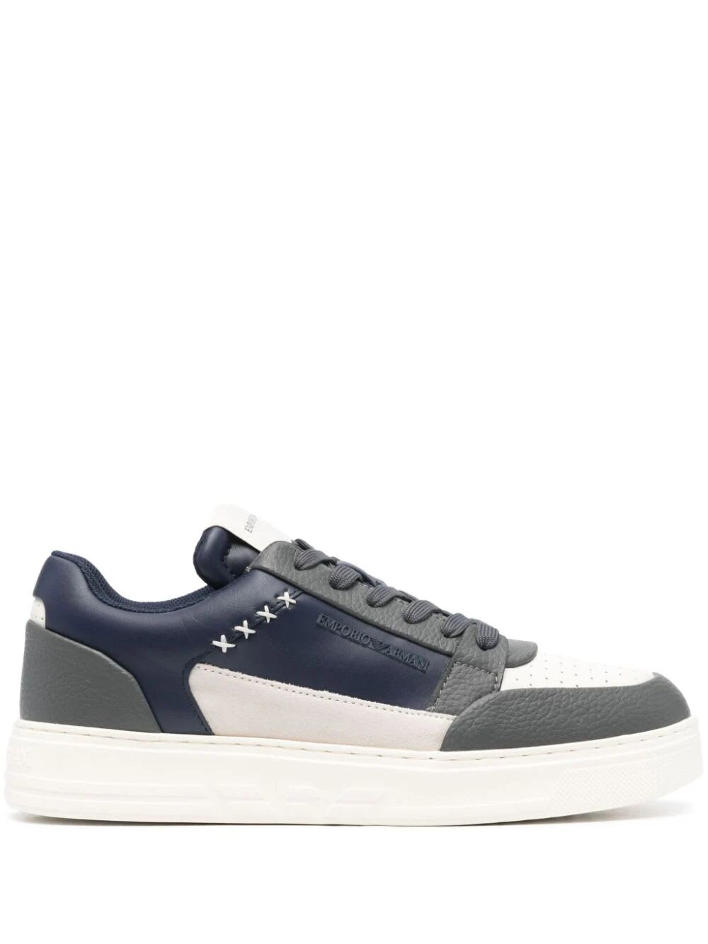 Shop Emporio Armani Suede Sneaker In Grey Off White