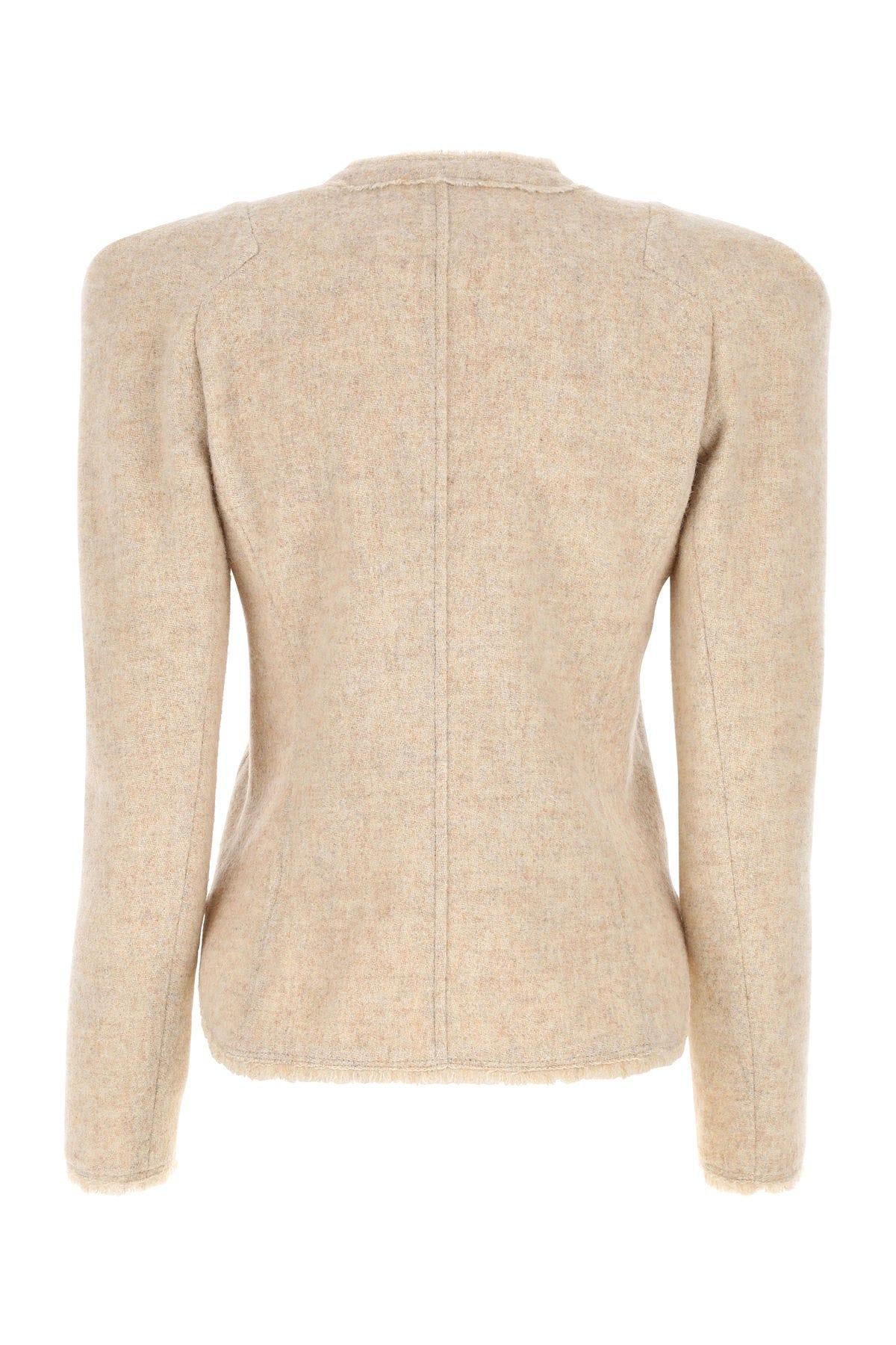 Shop Marant Etoile Melange Sand Wool Blend Nelly Blazer In Beige