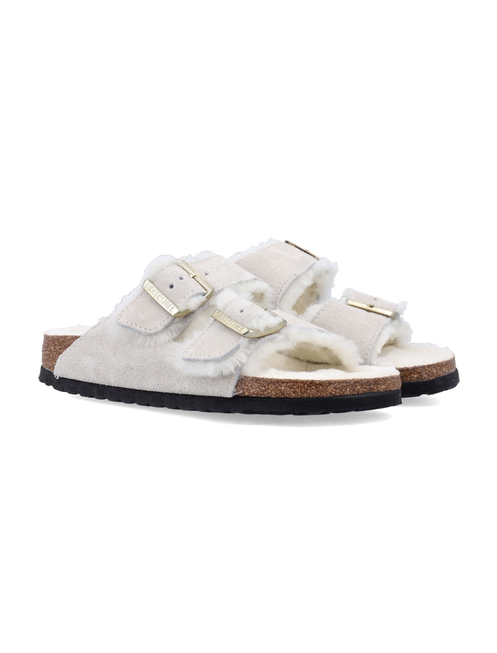Birkenstock Arizona Shearling-lined Leather Sandals In Antiquewhite