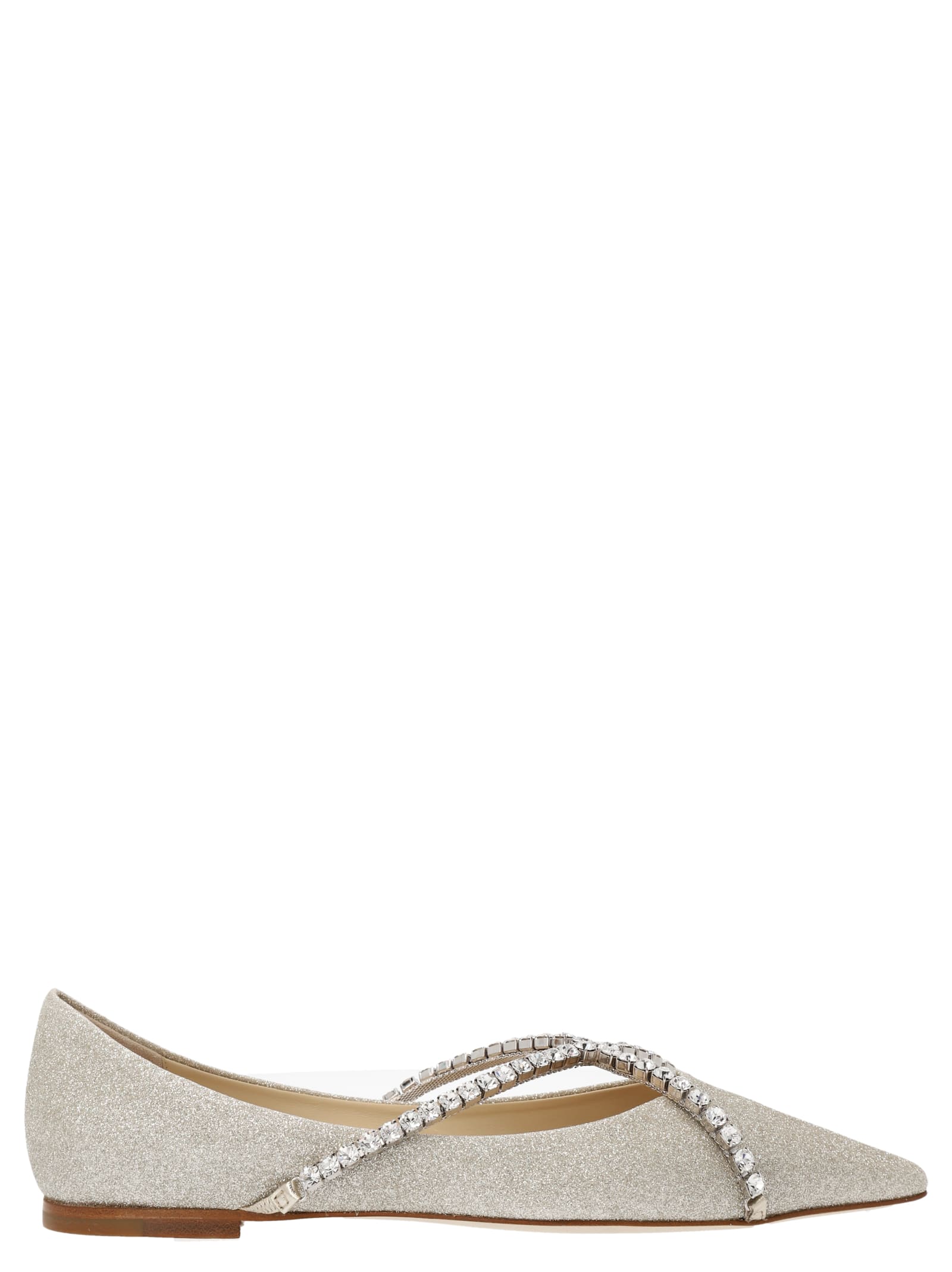 Jimmy Choo Crystal Embellished Glitter Pointy-toe Ballet Flats In Silver