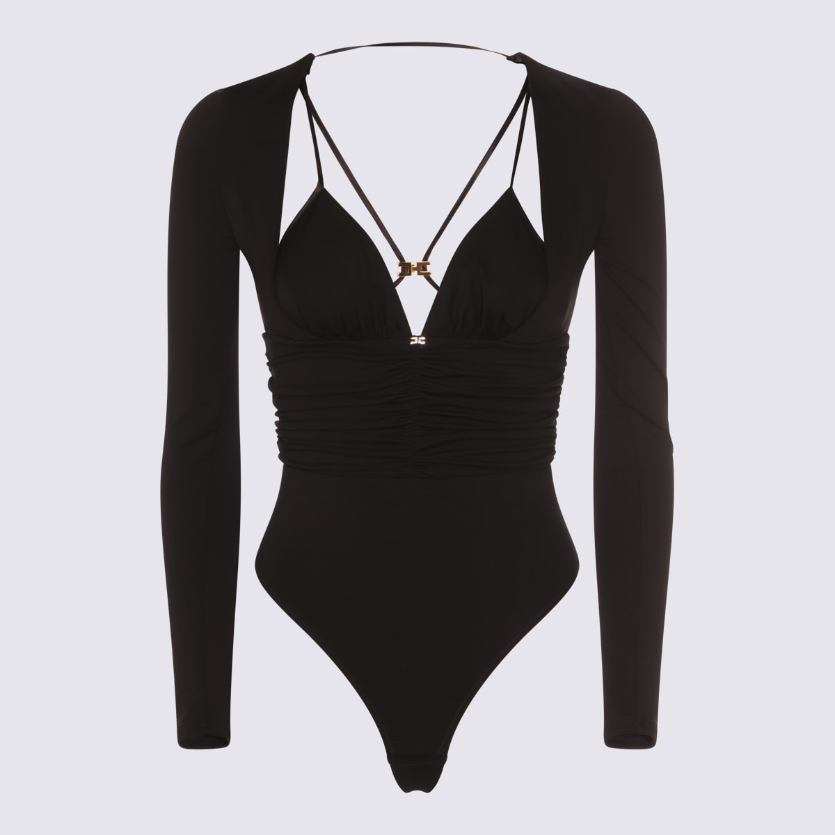 Elisabetta Franchi Long-sleeve Ruched Bodysuit In Black