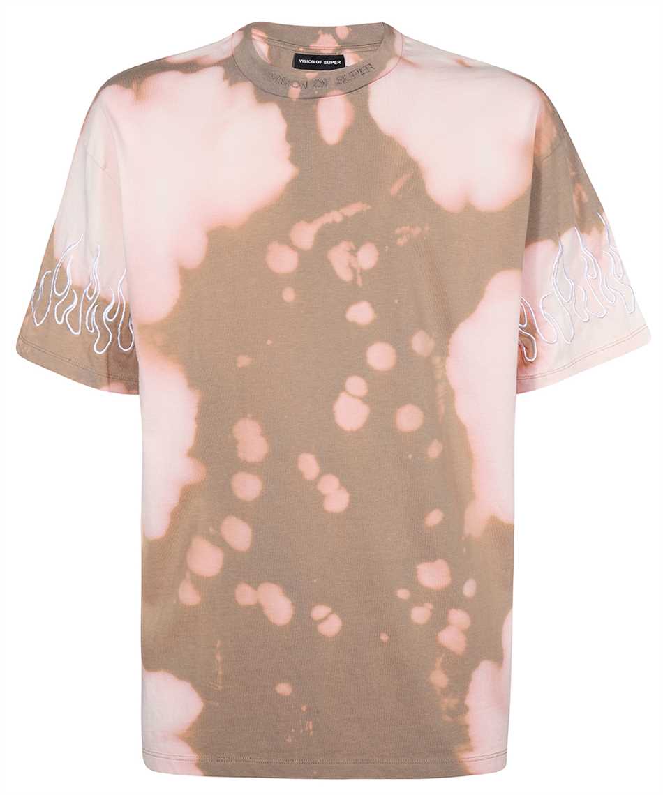 Vision Of Super Flame-embroidered Bleached T-shirt In Brown
