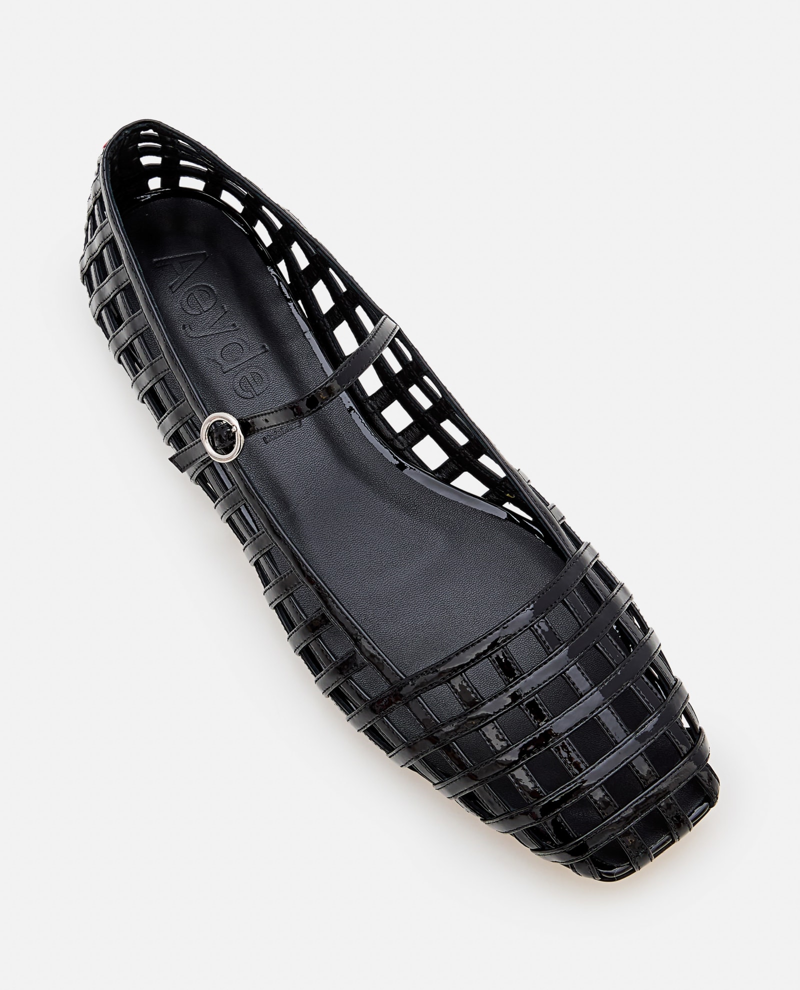 Shop Aeyde Uma Caged Patent Leather Ballet Flat In Black