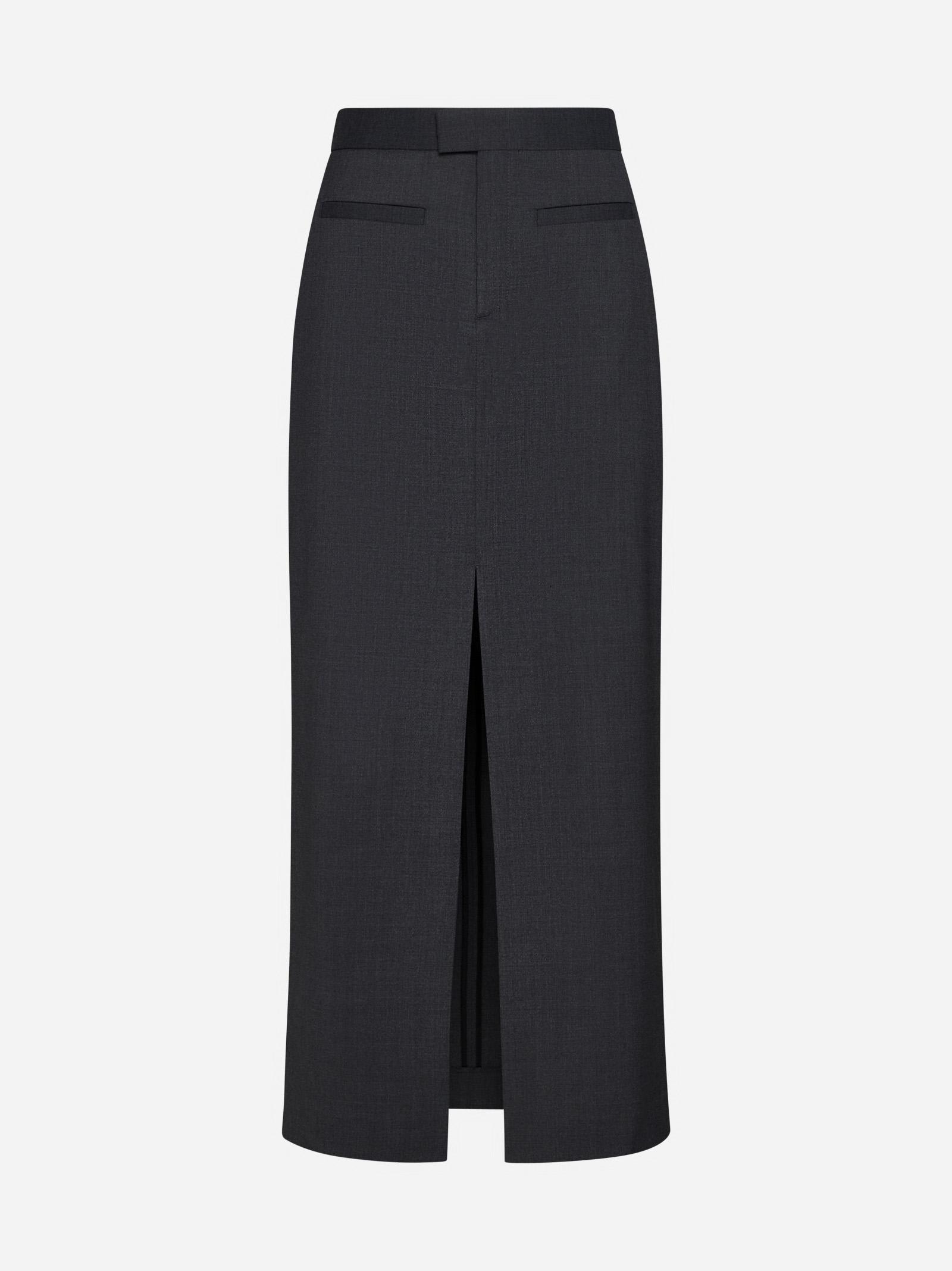 Shop Filippa K Wool-blend Long Skirt In Grey