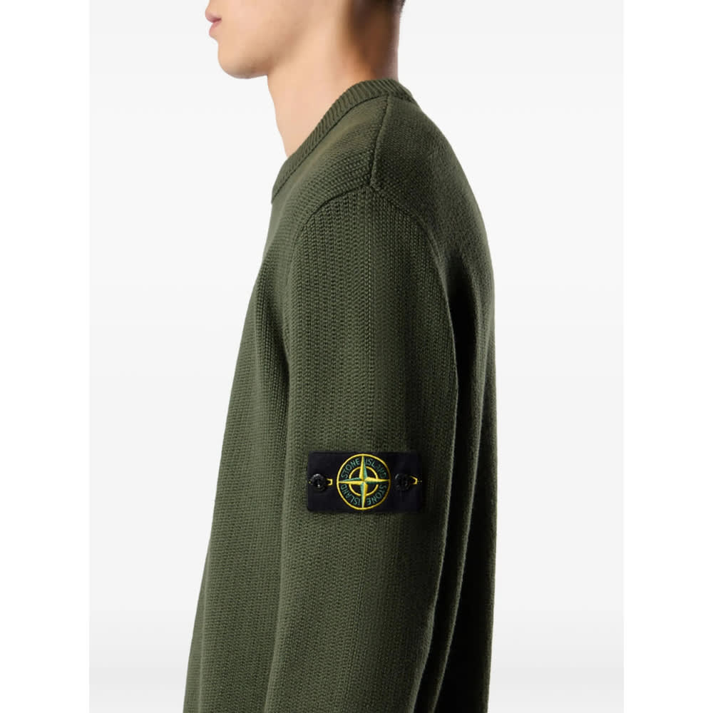Stone Island Knit Crewneck Sweater In Full Rib Rws Wool Clothing In Green