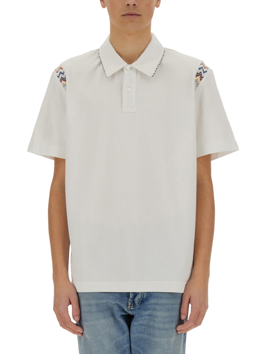 Polo Shirt With Zig Zag Embroidery