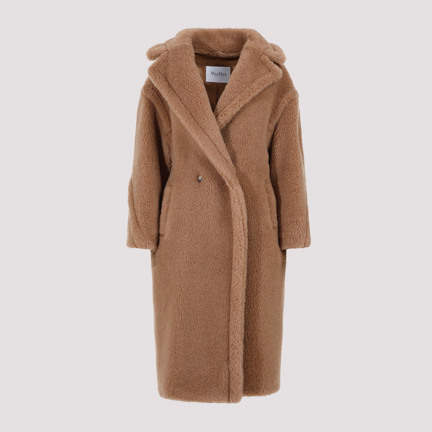 Max Mara Camel Hair And Silk Long Teddy Coat In Brown