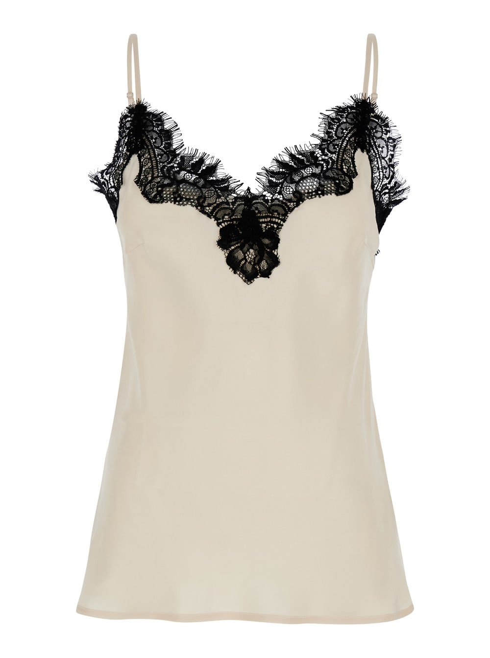 coco Pearl White Camie Top With Black Lace Trim In Silk Woman