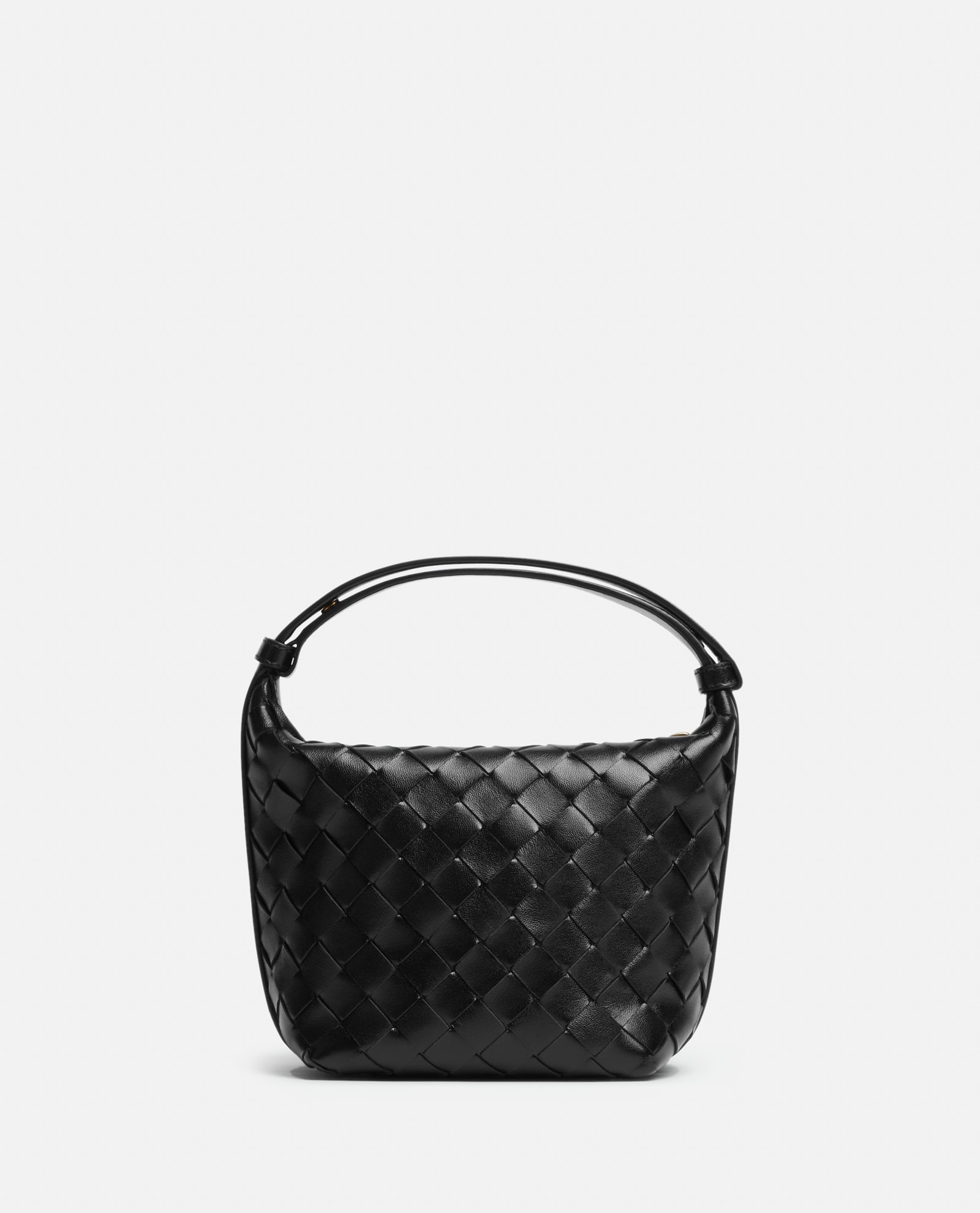 Bottega Veneta Black-gold Wallace Micro Leather Hobo Bag In Black
