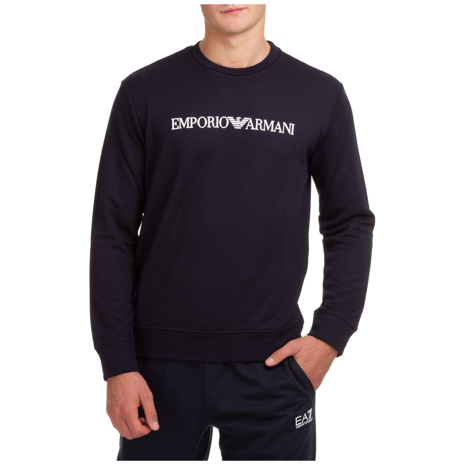 Emporio Armani Cotton Blend Crewneck Sweatshirt In Navy Logo