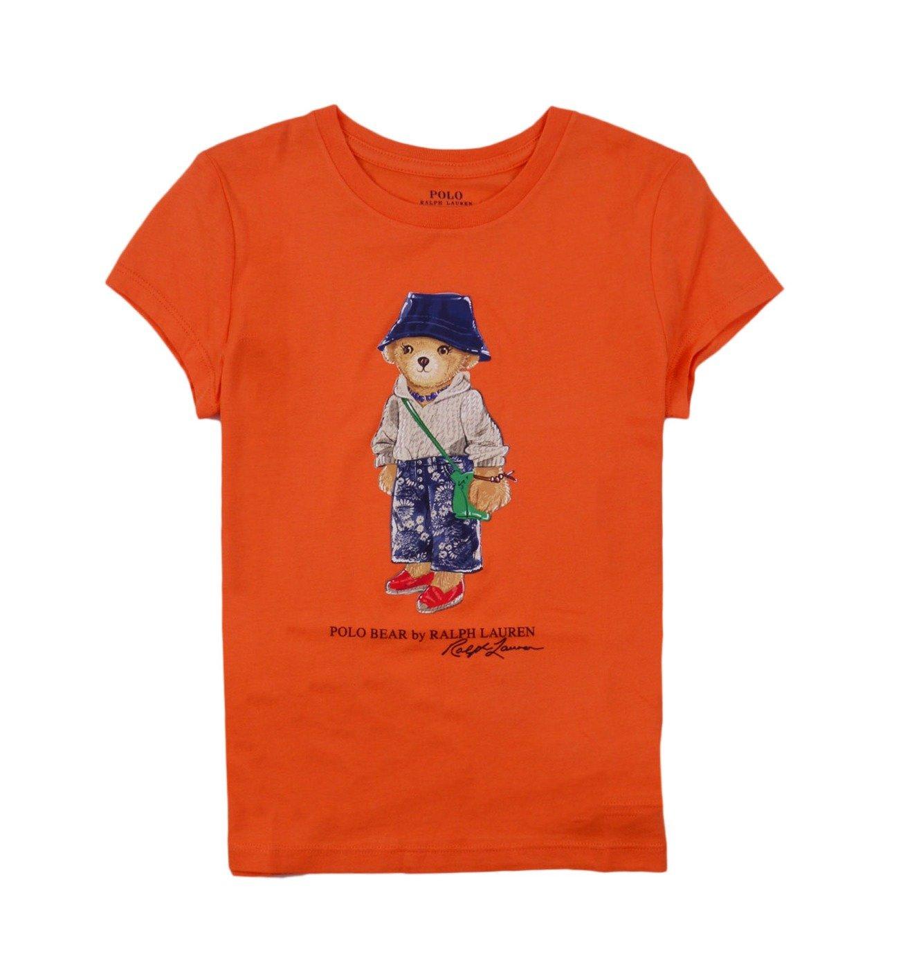 Ralph Lauren Kids' Polo Bear-print Crewneck T-shirt In Arancione