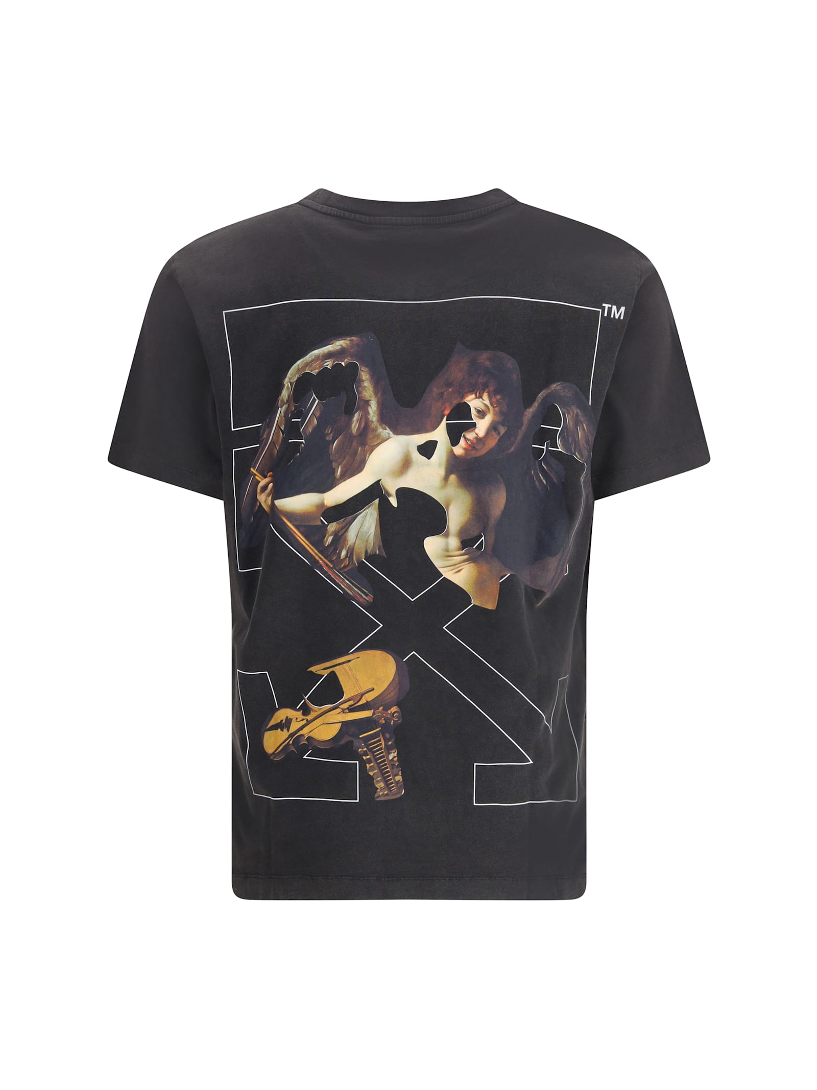 Off-white Washed Black Cupid Arrow Skate Logo T-shirt